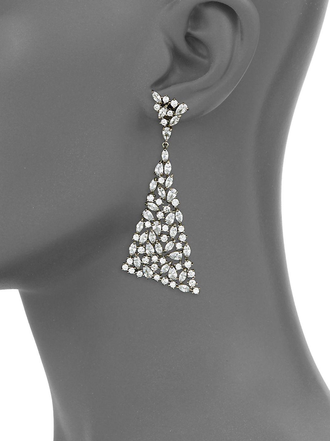 Saks Fifth Avenue Crystal And Sterling Silver Geometric Earrings in Black Lyst