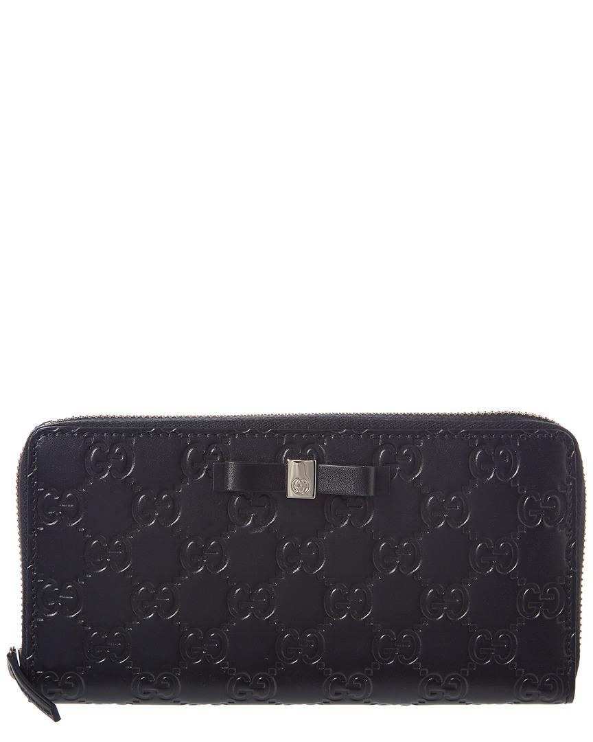 Gucci Bow Signature Leather Zip Around Wallet - Lyst