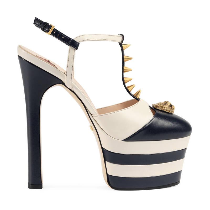 Lyst - Gucci Angel Studded Leather Platform Pump in Blue Gucci. Women's Blue Angel Studded Leather Platform Pump