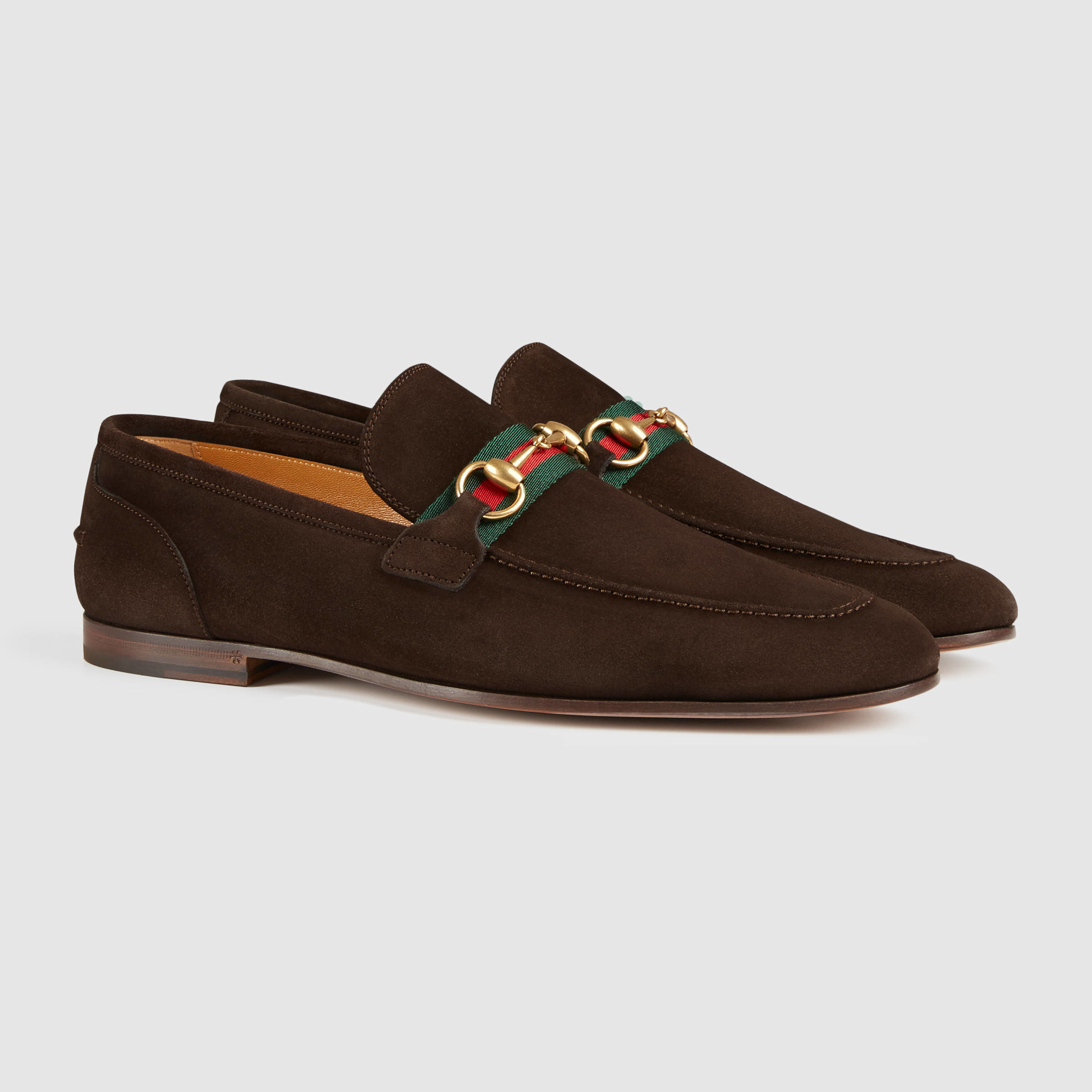 Lyst - Gucci Horsebit Suede Loafer With Web in Brown for Men