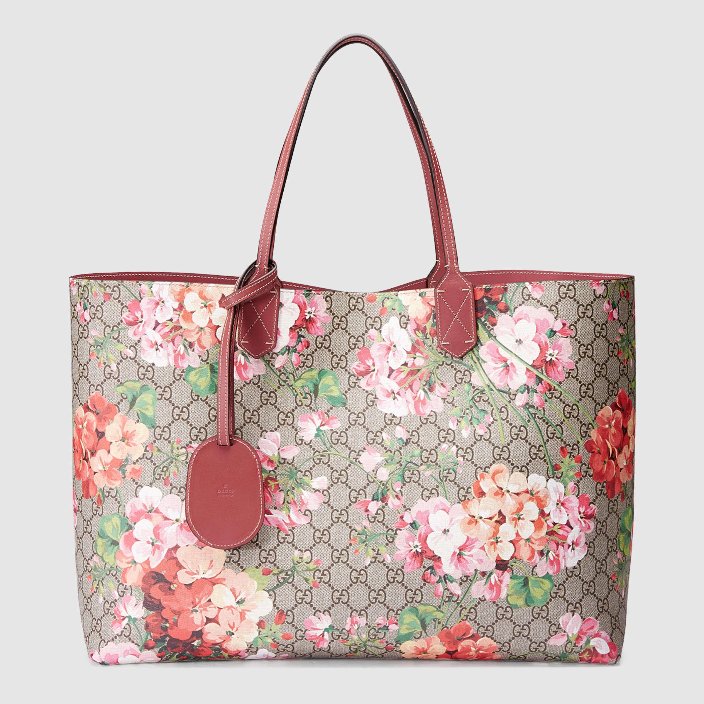 Gucci Reversible Gg Blooms Leather Tote in Pink - Lyst