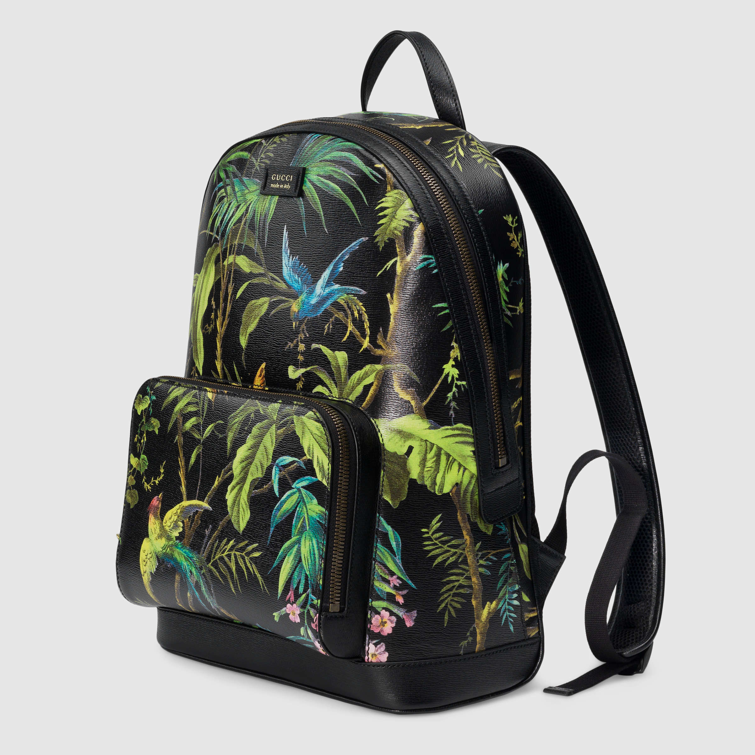 Lyst - Gucci Tropical Print Leather Backpack in Brown