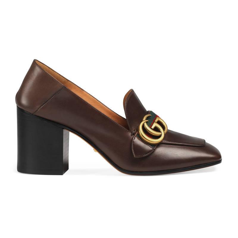 Gucci Leather Mid-heel Loafer in Brown | Lyst