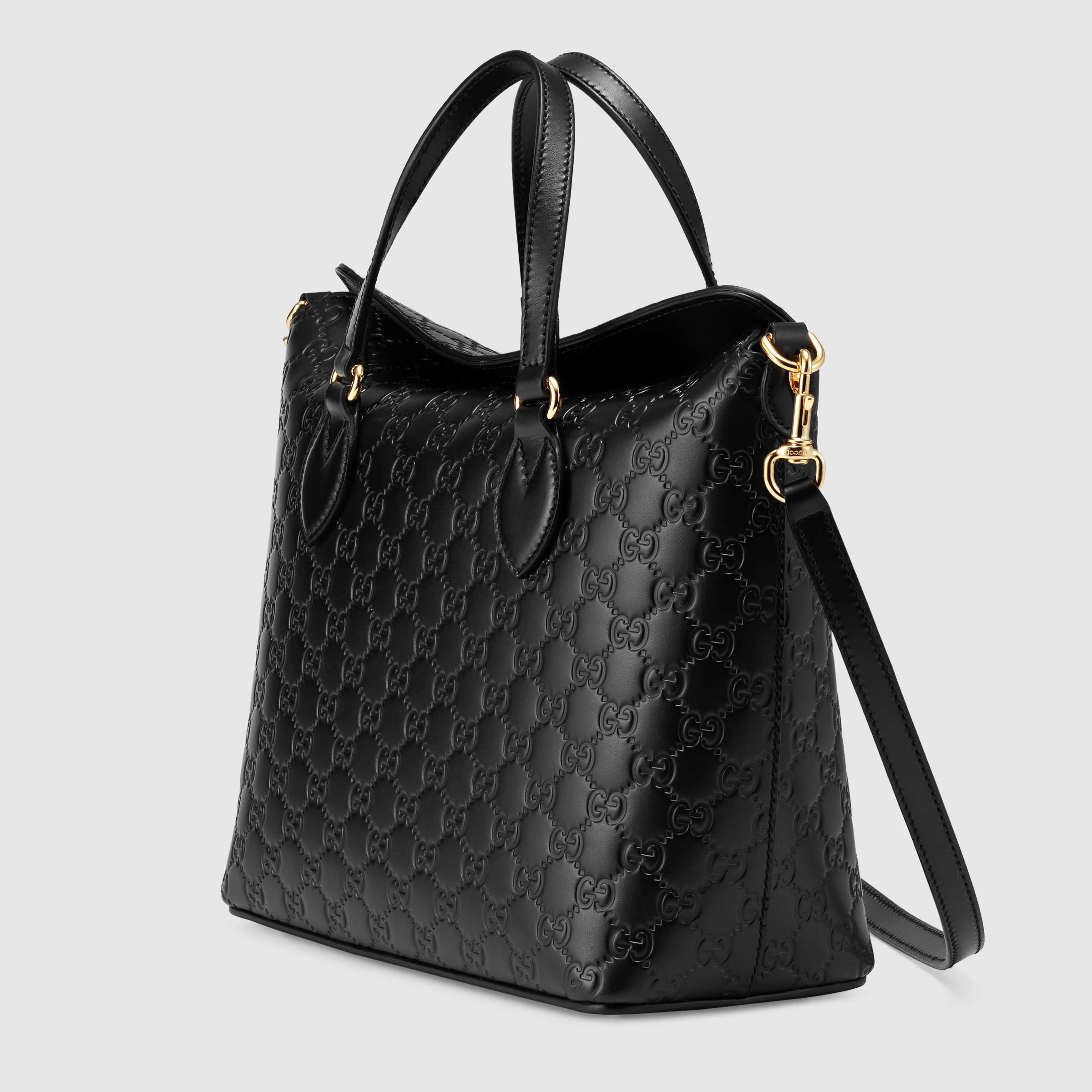 Lyst - Gucci Signature Leather Tote Bag in Black