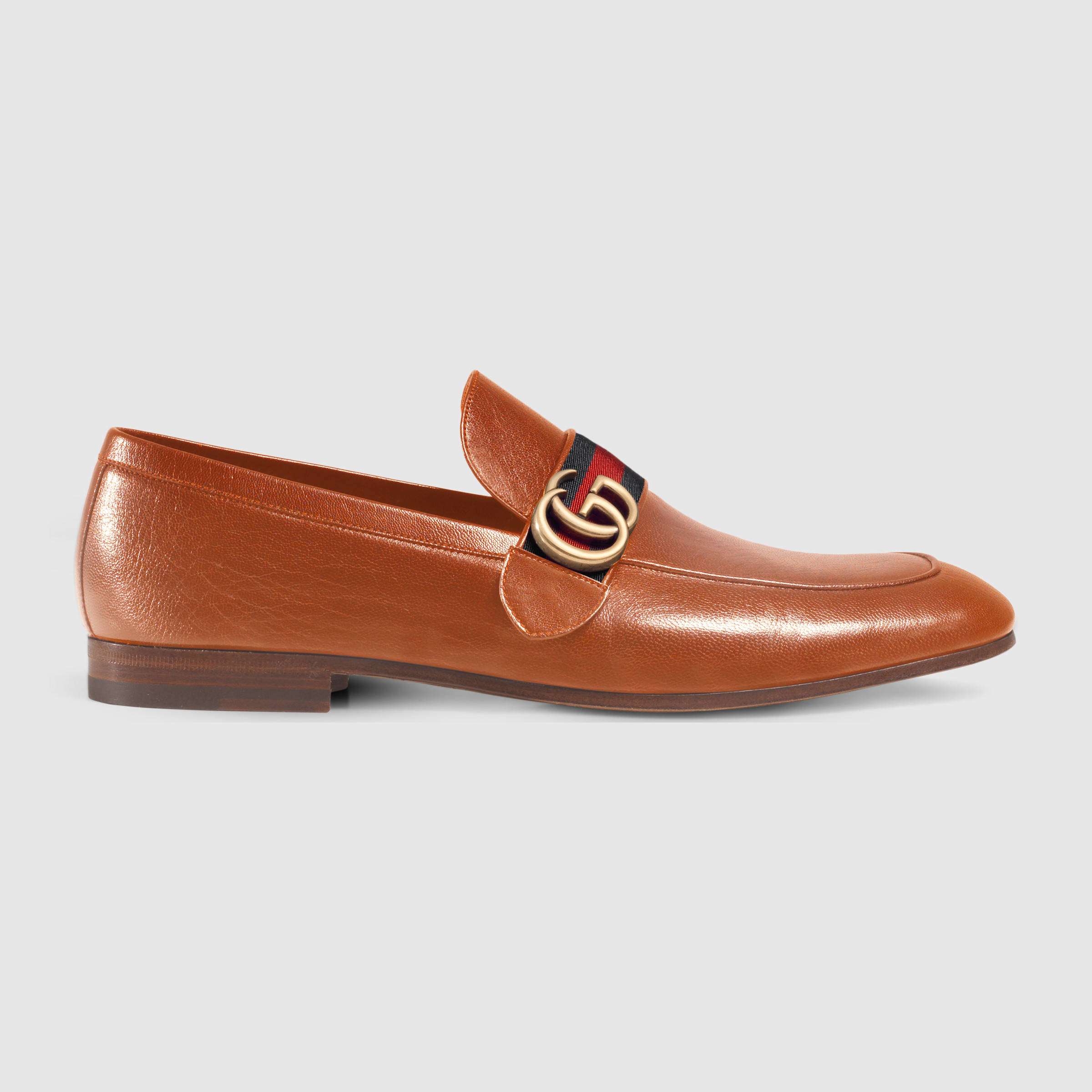 Gucci Leather Loafer With Gg Web in Brown for Men (cuir color leather ...