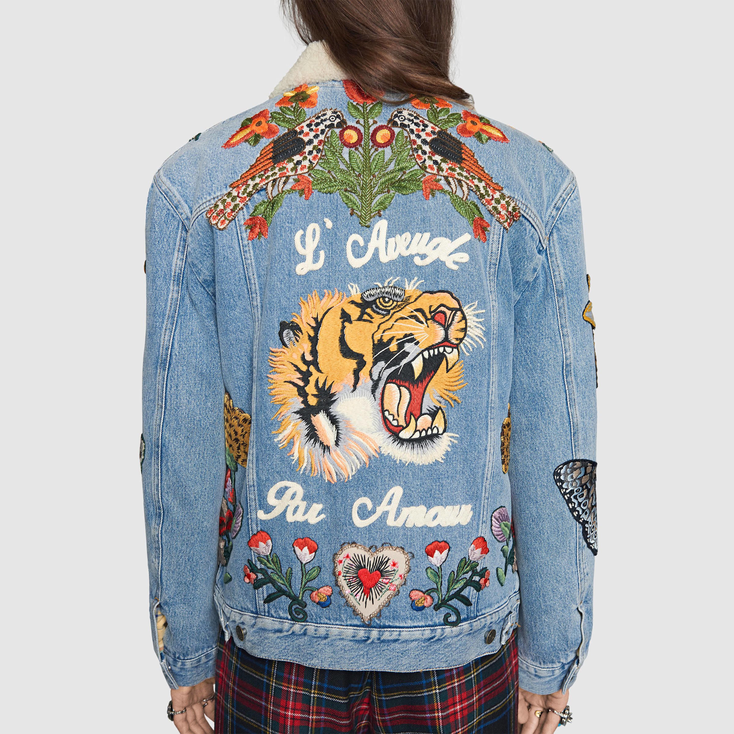 Gucci Embroidered Denim Jacket in Blue | Lyst