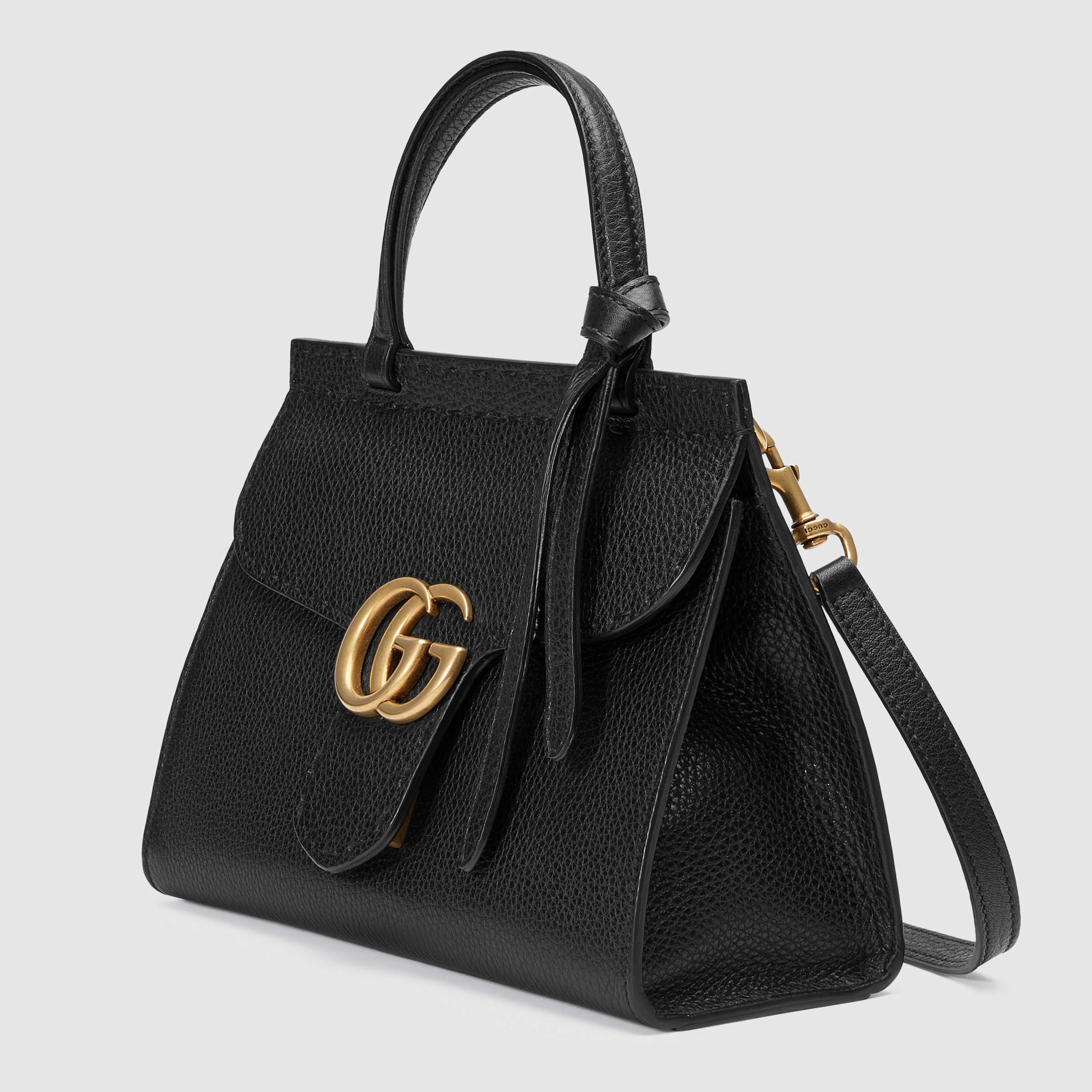 Lyst - Gucci GG Marmont Leather Mini Leather Top-Handle Bag in Black