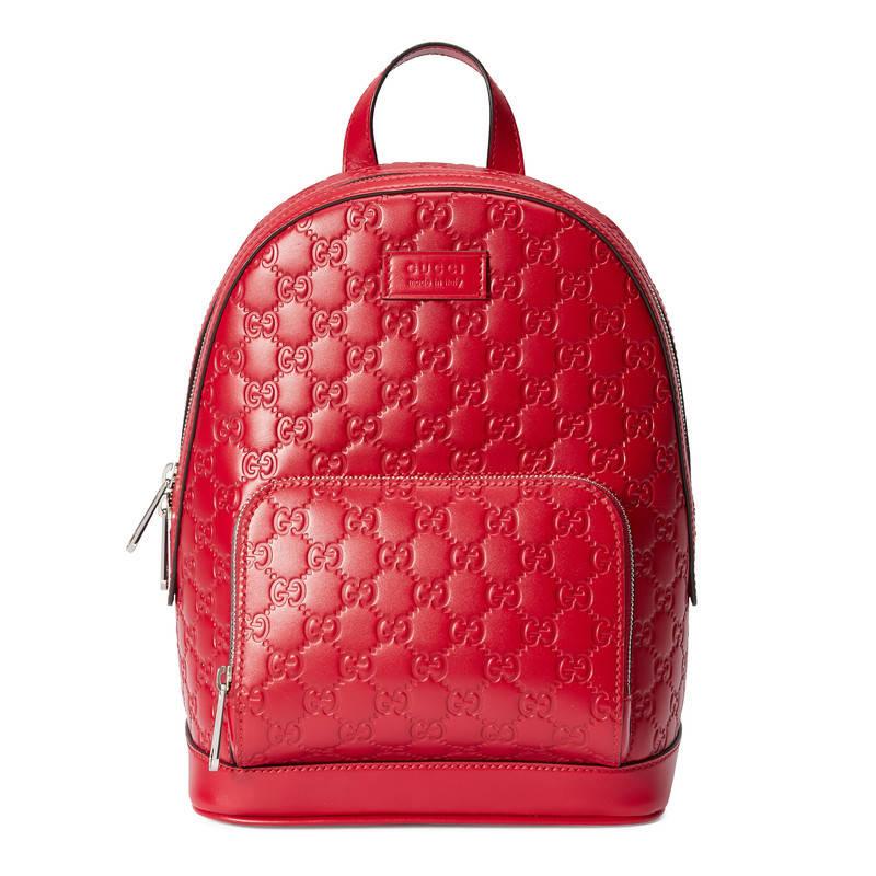 Gucci Signature Leather Backpack in Red | Lyst