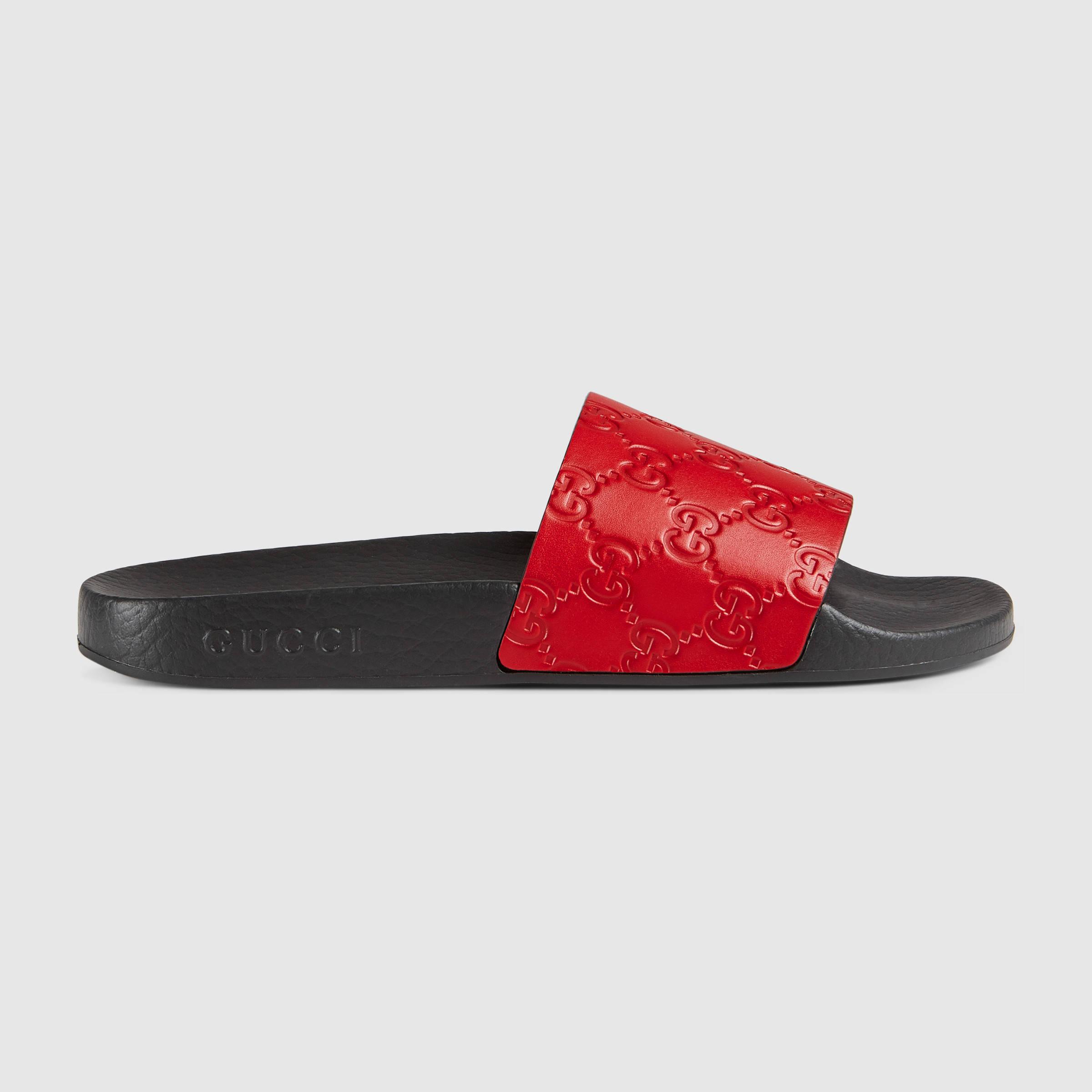 Gucci Pursuit Signature Slide Sandal in Red - Save 16% | Lyst