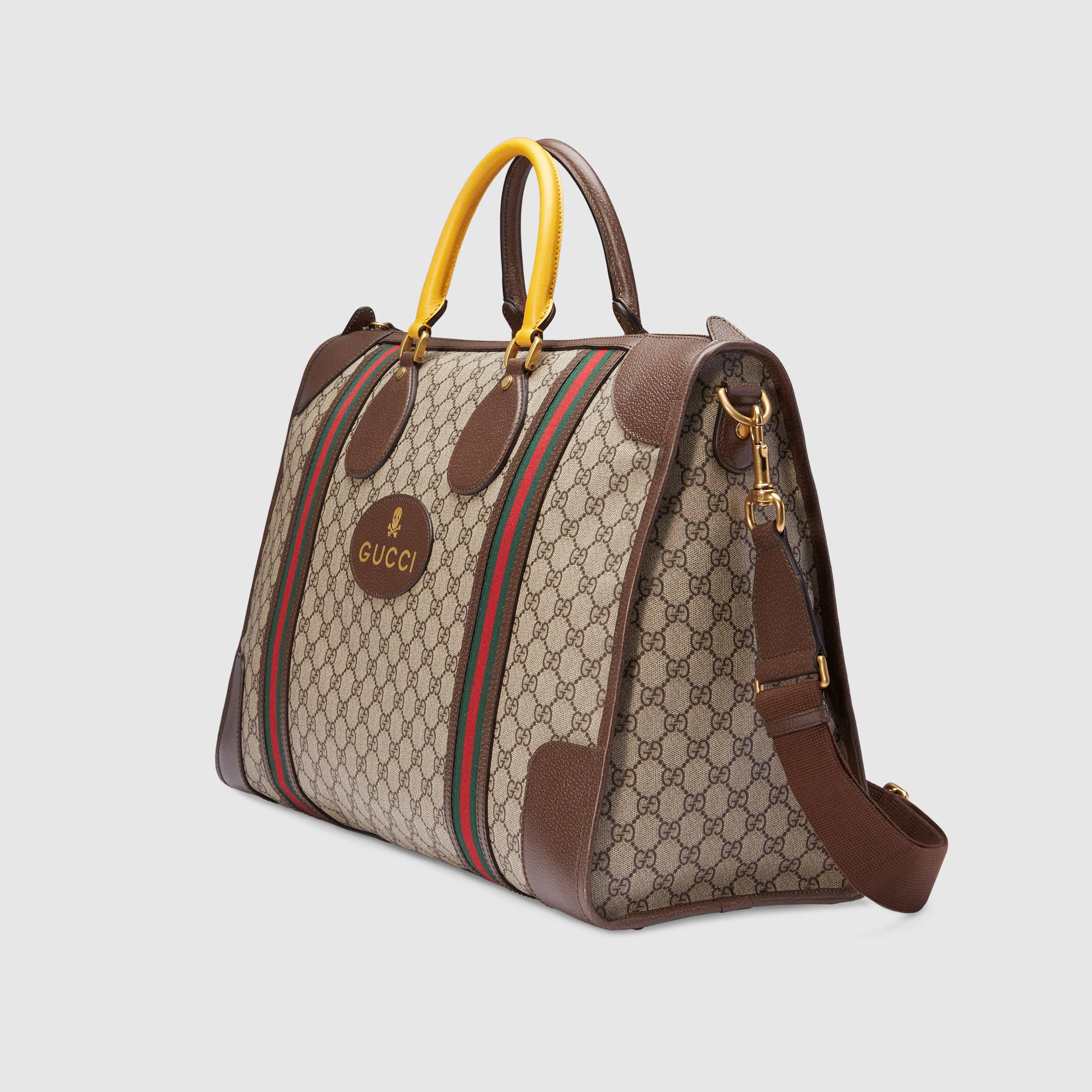 Gucci Soft Gg Supreme Duffle Bag With Web in Brown | Lyst