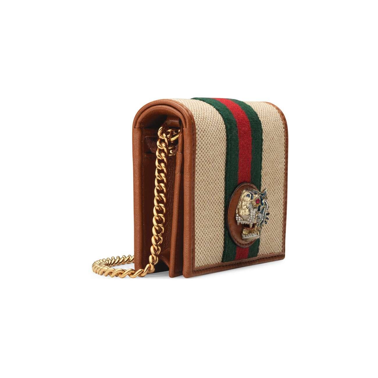 Gucci Canvas Rajah Chain Card Case Wallet in Beige (Natural) - Lyst