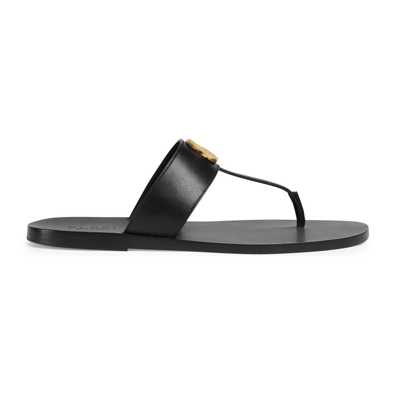 gucci black leather thong sandal