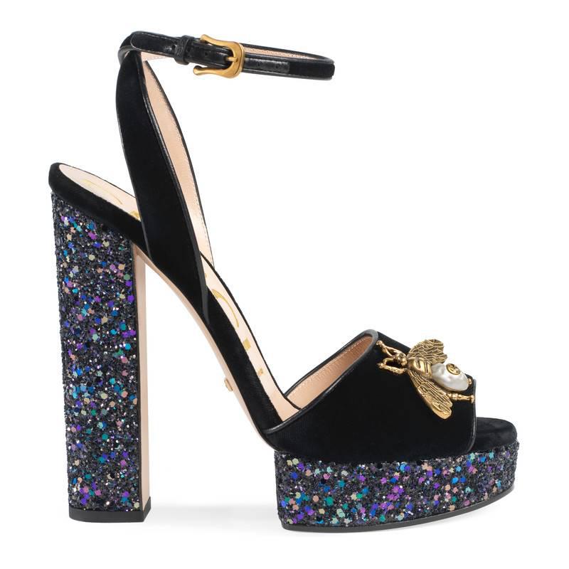 Lyst Gucci  Velvet Sandal  With Bee in Black