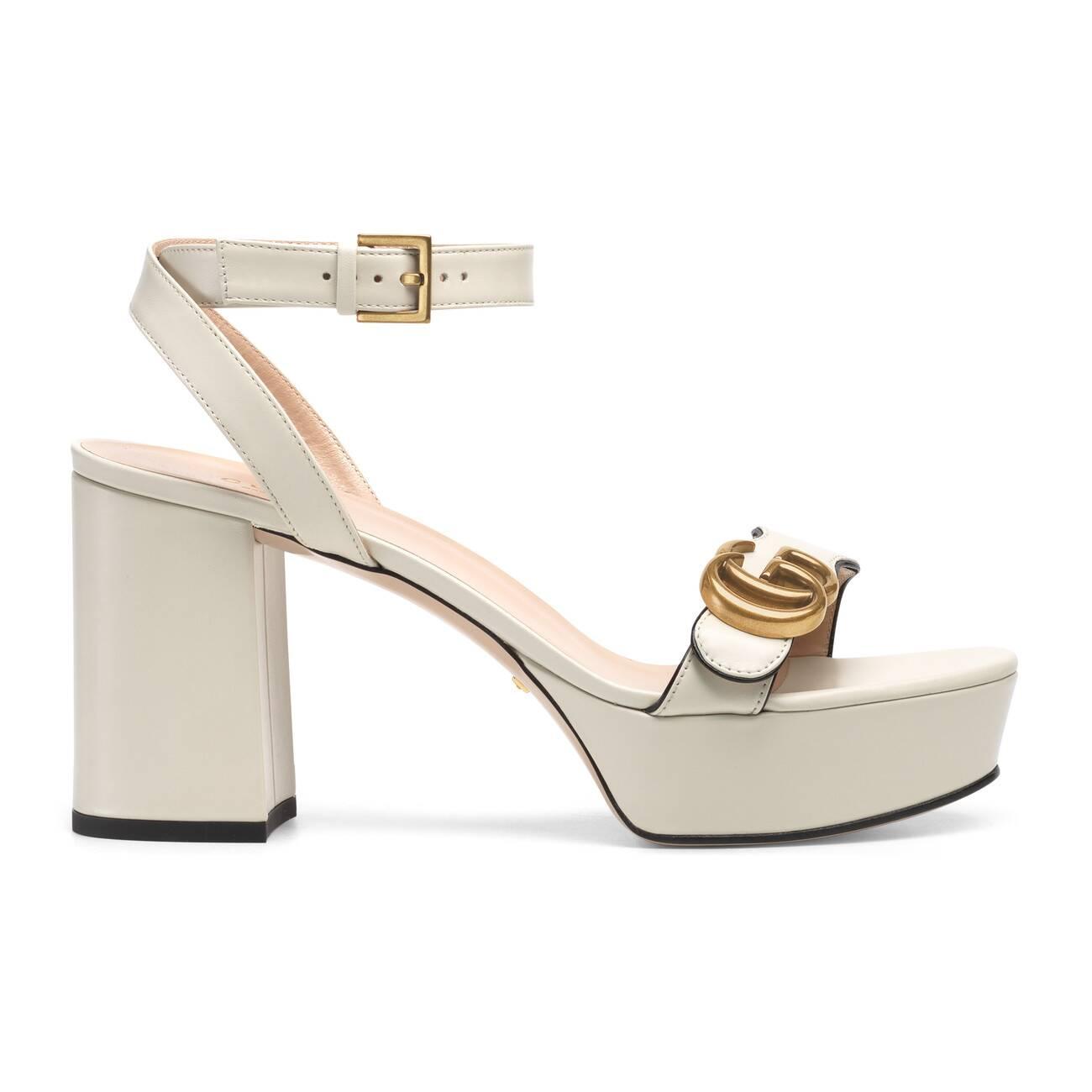 Gucci Leather Platform Sandal With Double G in White Leather (White) - Lyst