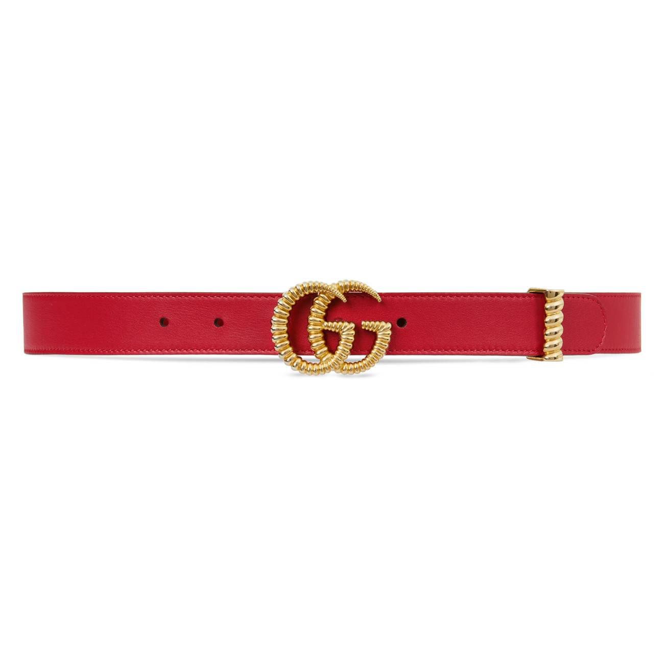 Gucci Leather Belt With Torchon Double G Buckle in Red - Lyst