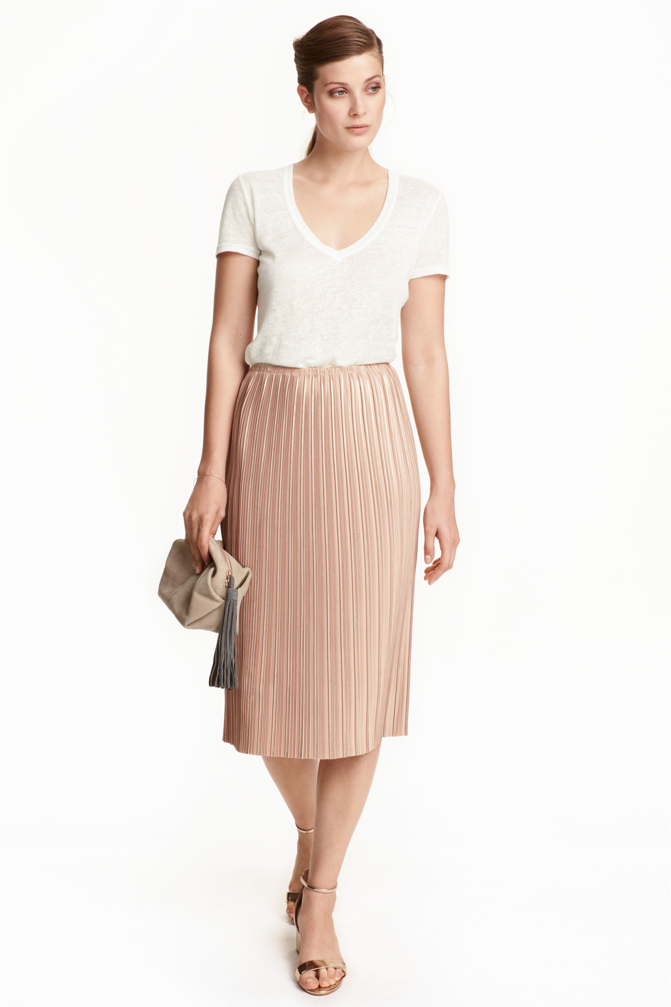 h&m pink pleated skirt