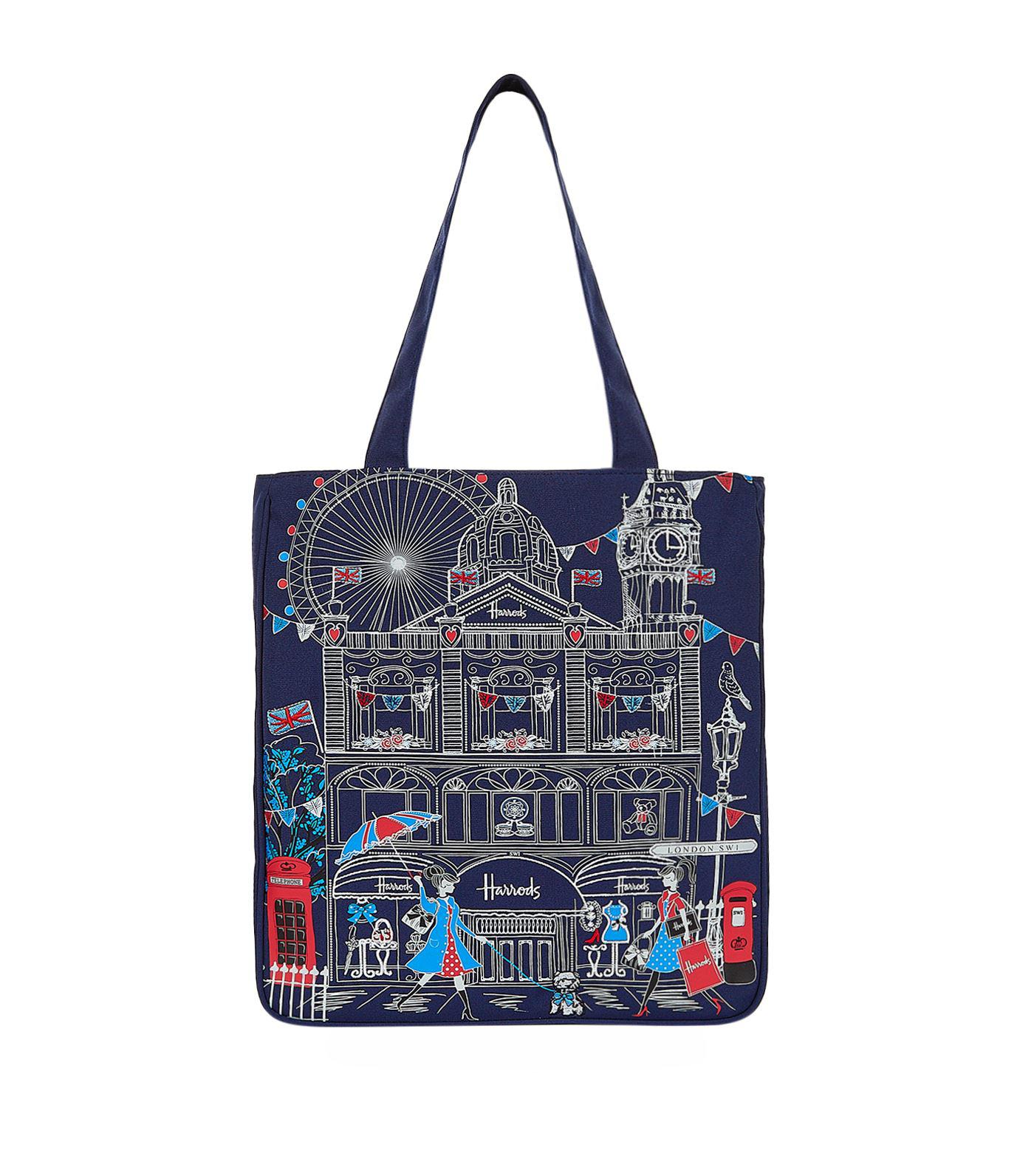 Harrods Embroidered London Sw1 Tote Bag in Blue | Lyst