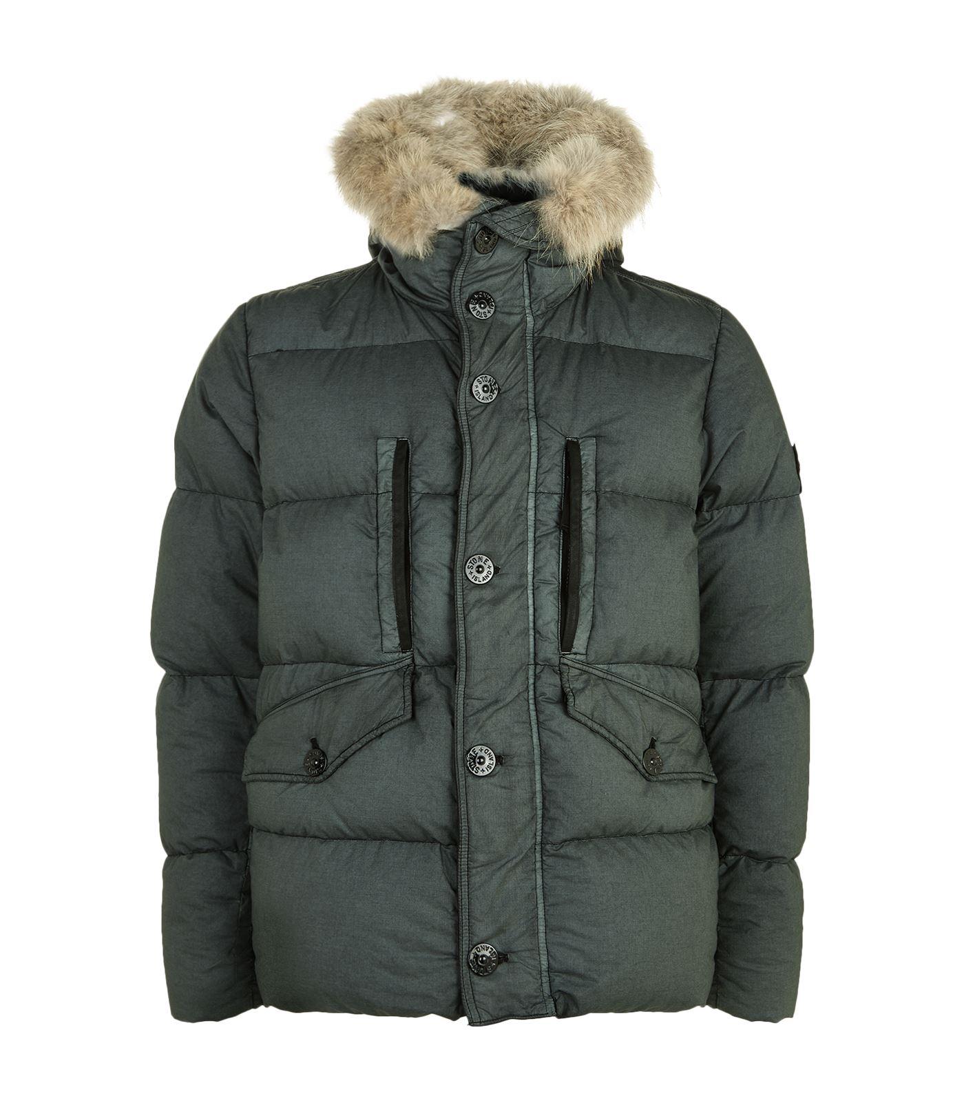 Stone Island Cotton Fur Trim Puffer Jacket in Green for Men - Lyst