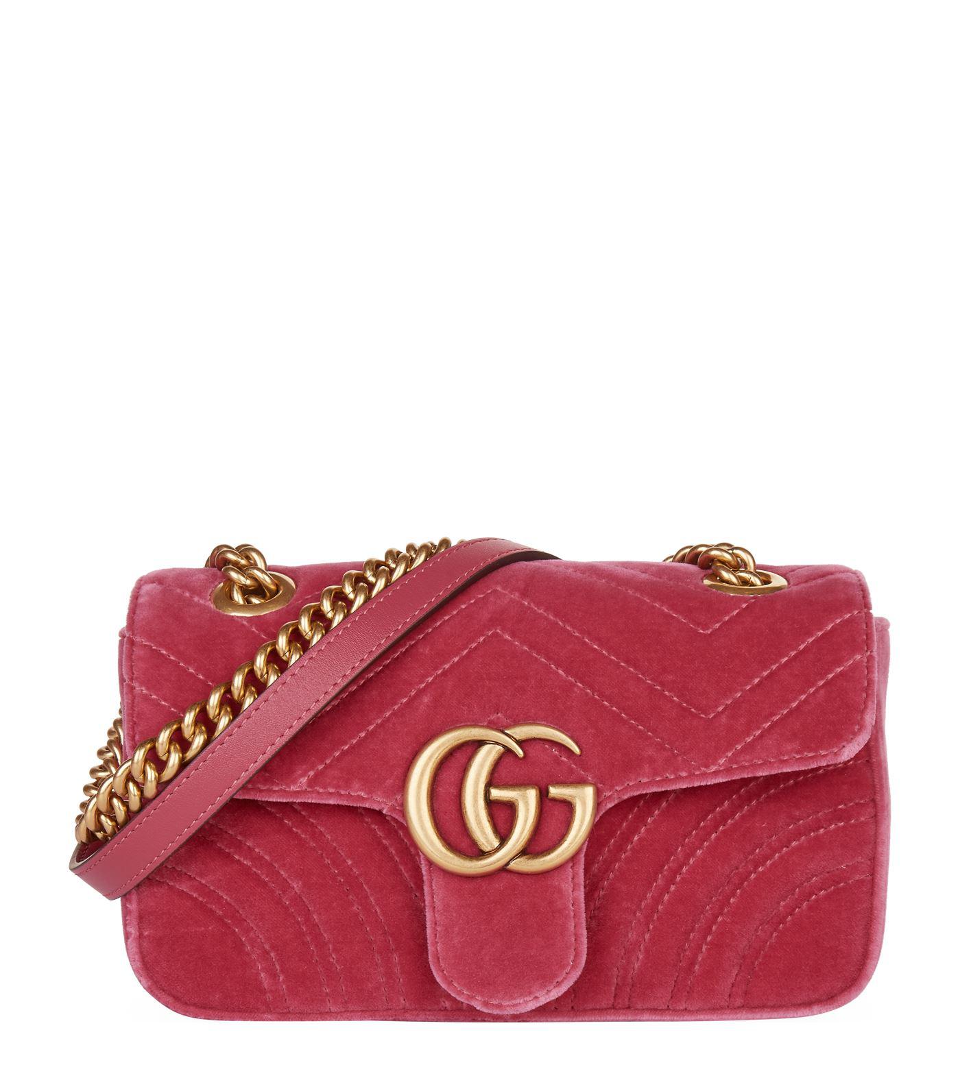 Lyst - Gucci GG Marmont Small Quilted-velvet Cross-body Bag in Pink