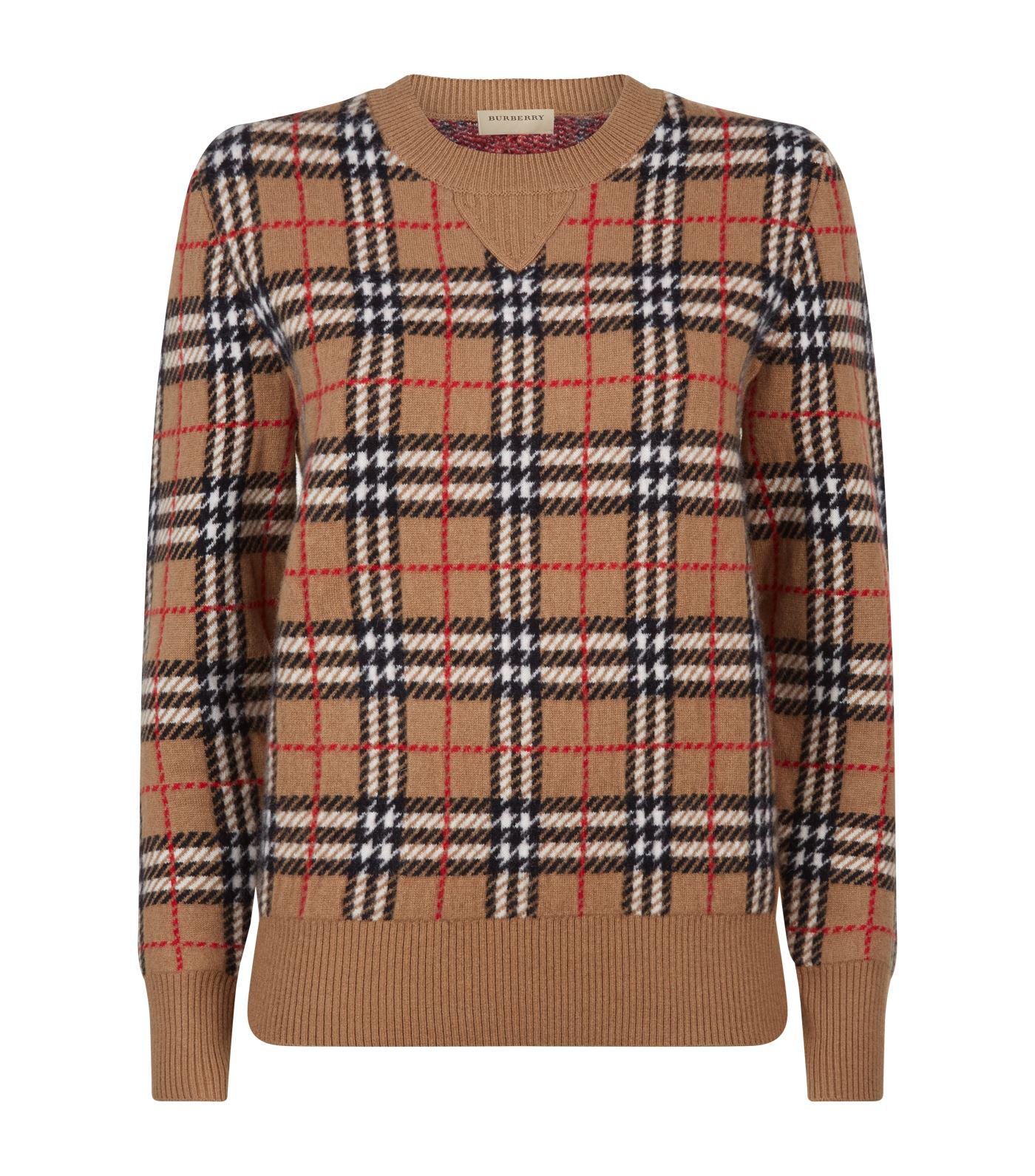 Lyst - Burberry Vintage Check Cashmere Jacquard Sweater in Brown - Save 19%