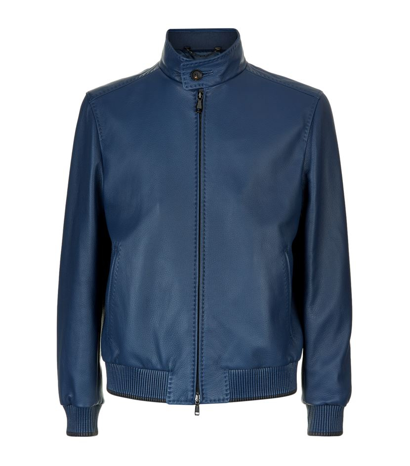 Brioni Deerskin Leather Bomber Jacket in Blue for Men | Lyst