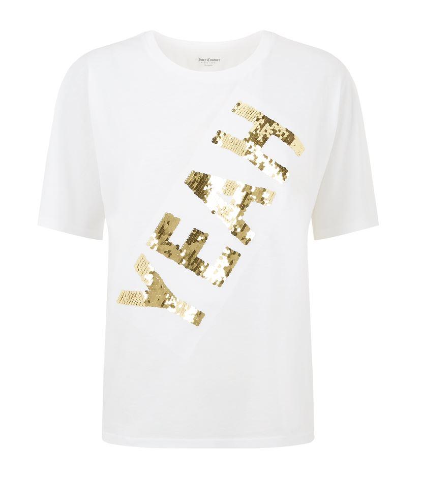Juicy couture Yeah Sequin T-shirt in White | Lyst