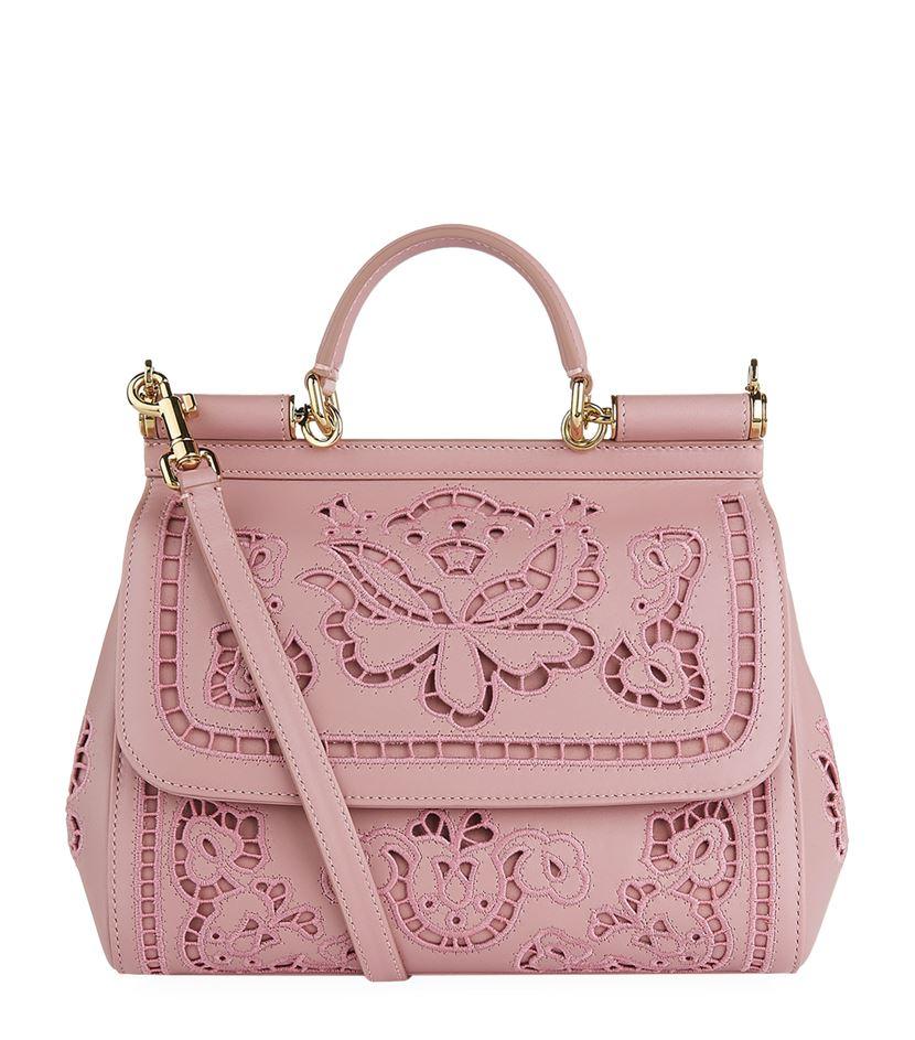 Dolce & gabbana Medium Sicily Lace Shoulder Bag in Pink | Lyst