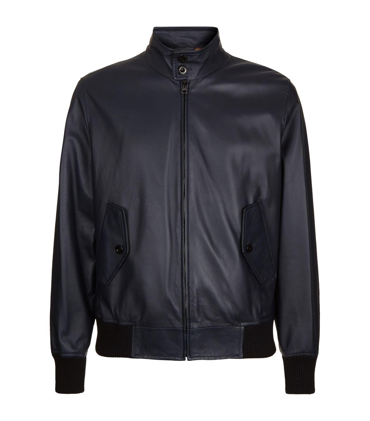 Burberry Leather Harrington Jacket in Blue for Men - Lyst