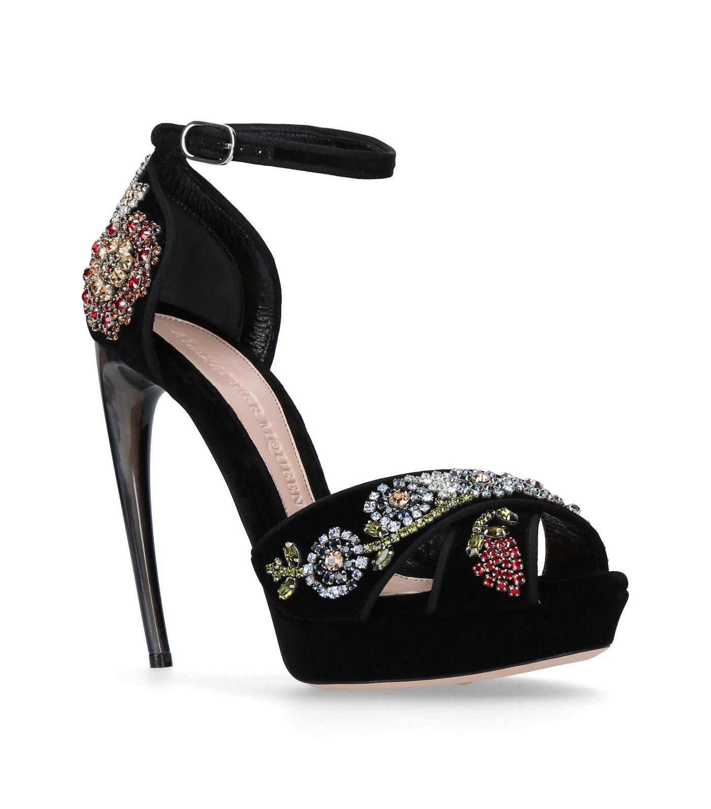 Alexander McQueen Horn Embellished Sandal Heels in Black - Lyst