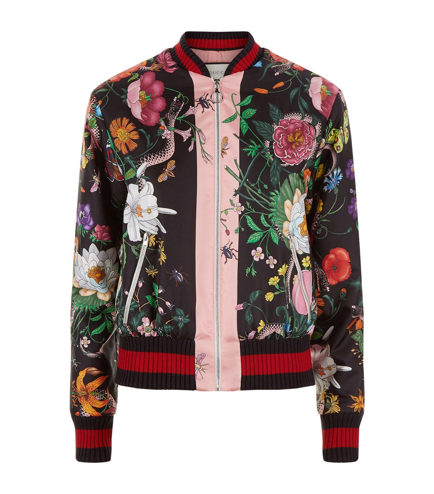 Gucci Floral Snake Bomber Jacket in White | Lyst