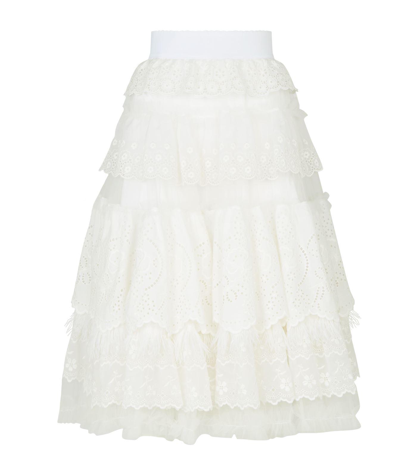 Lyst - Dolce & Gabbana Tiered Lace Skirt in White