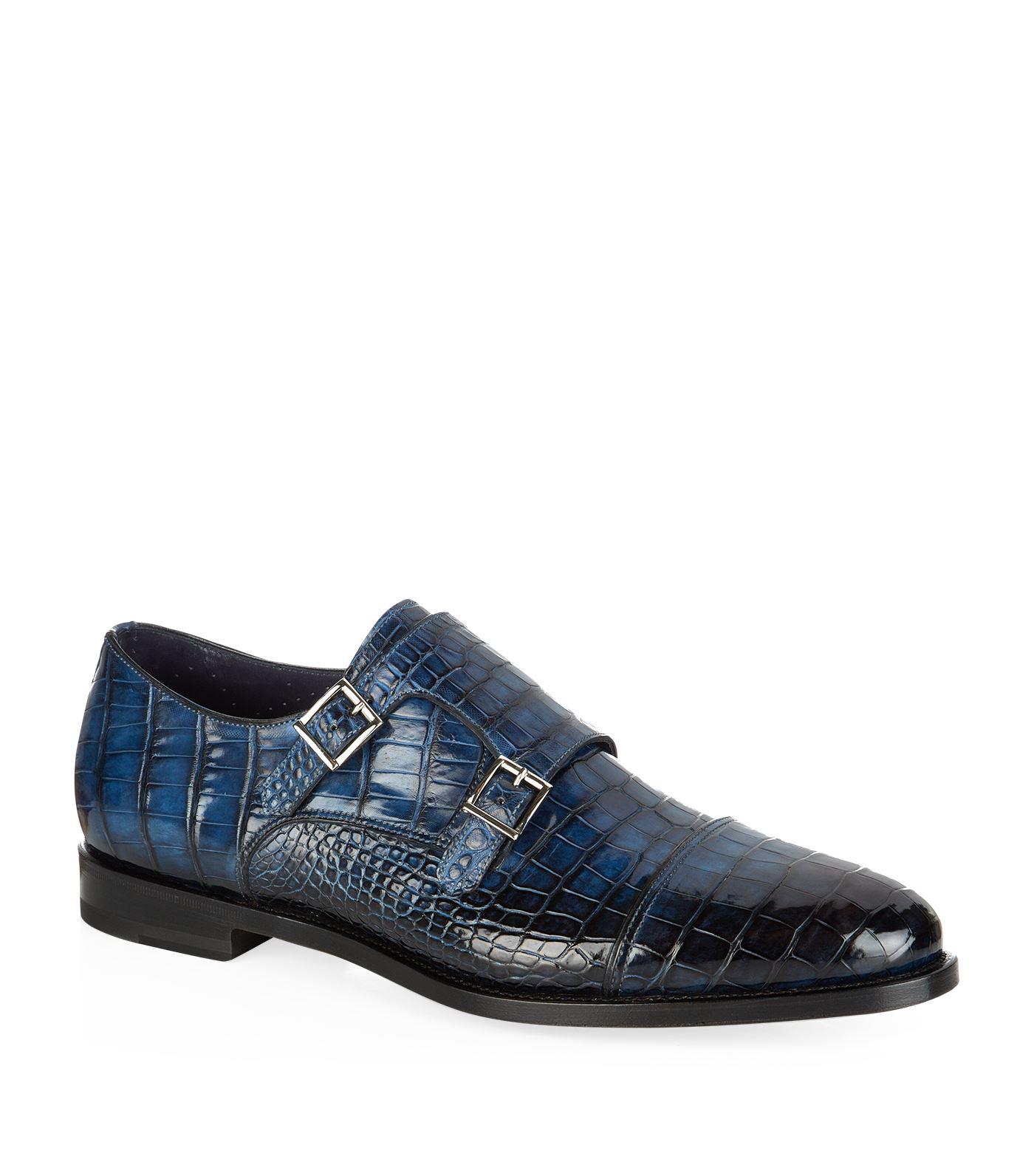 Santoni Alligator  Monk Shoe  in Blue for Men Lyst