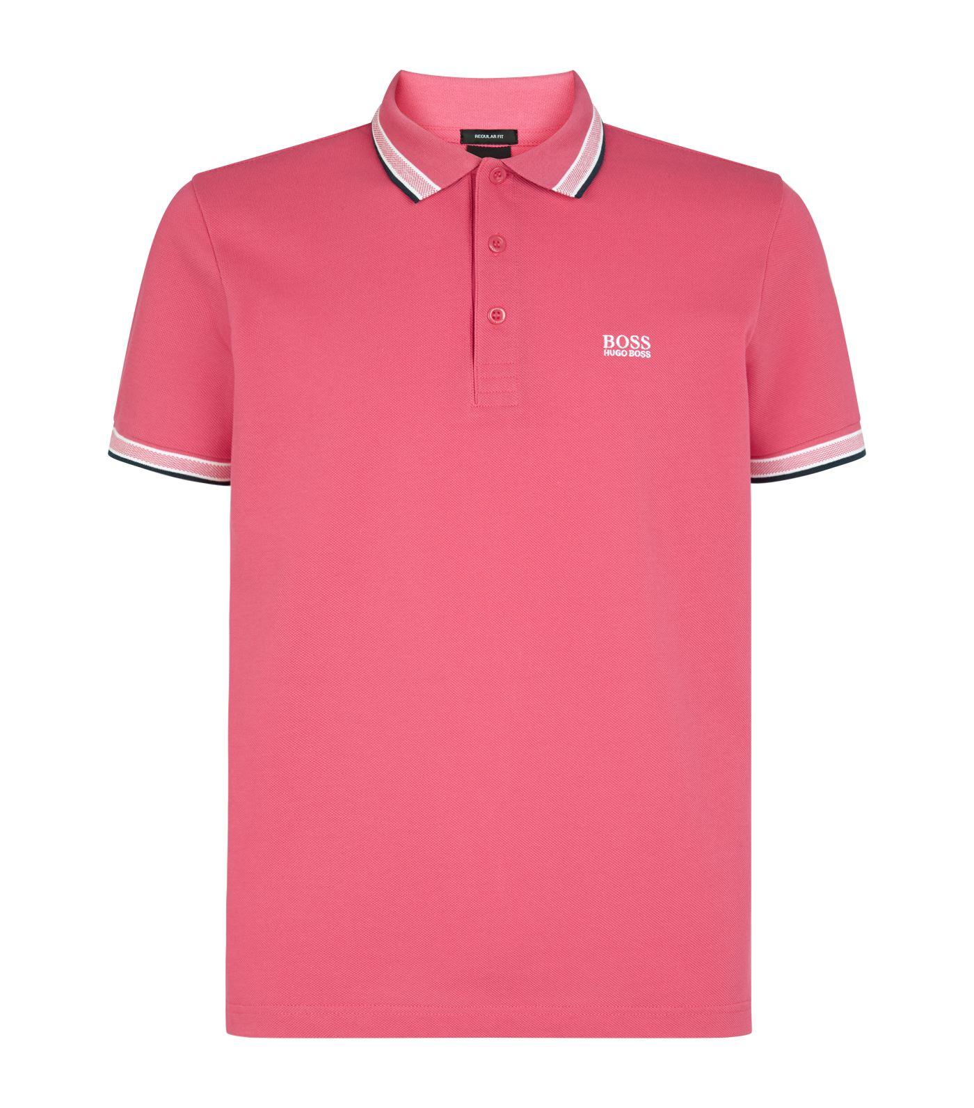 BOSS Piqu Cotton Polo Shirt in Pink for Men - Lyst