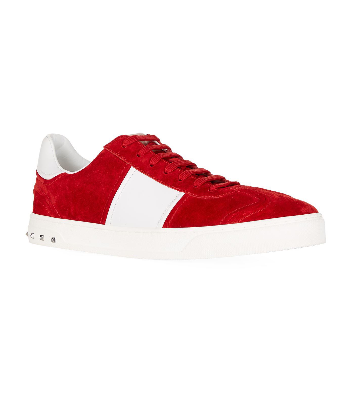 Lyst - Valentino Men's Suede Leather Sneaker Shoes White Red in Red for Men