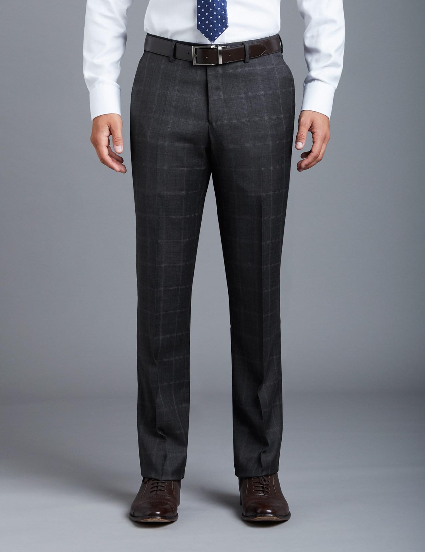 Hawes & Curtis Charcoal Grey Overcheck Slim Fit Suit Pants 30