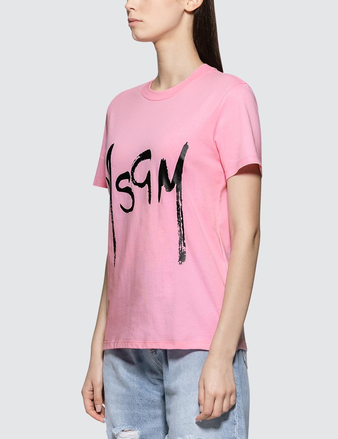 MSGM Brush Logo Short Sleeve T-shirt in Pink - Lyst