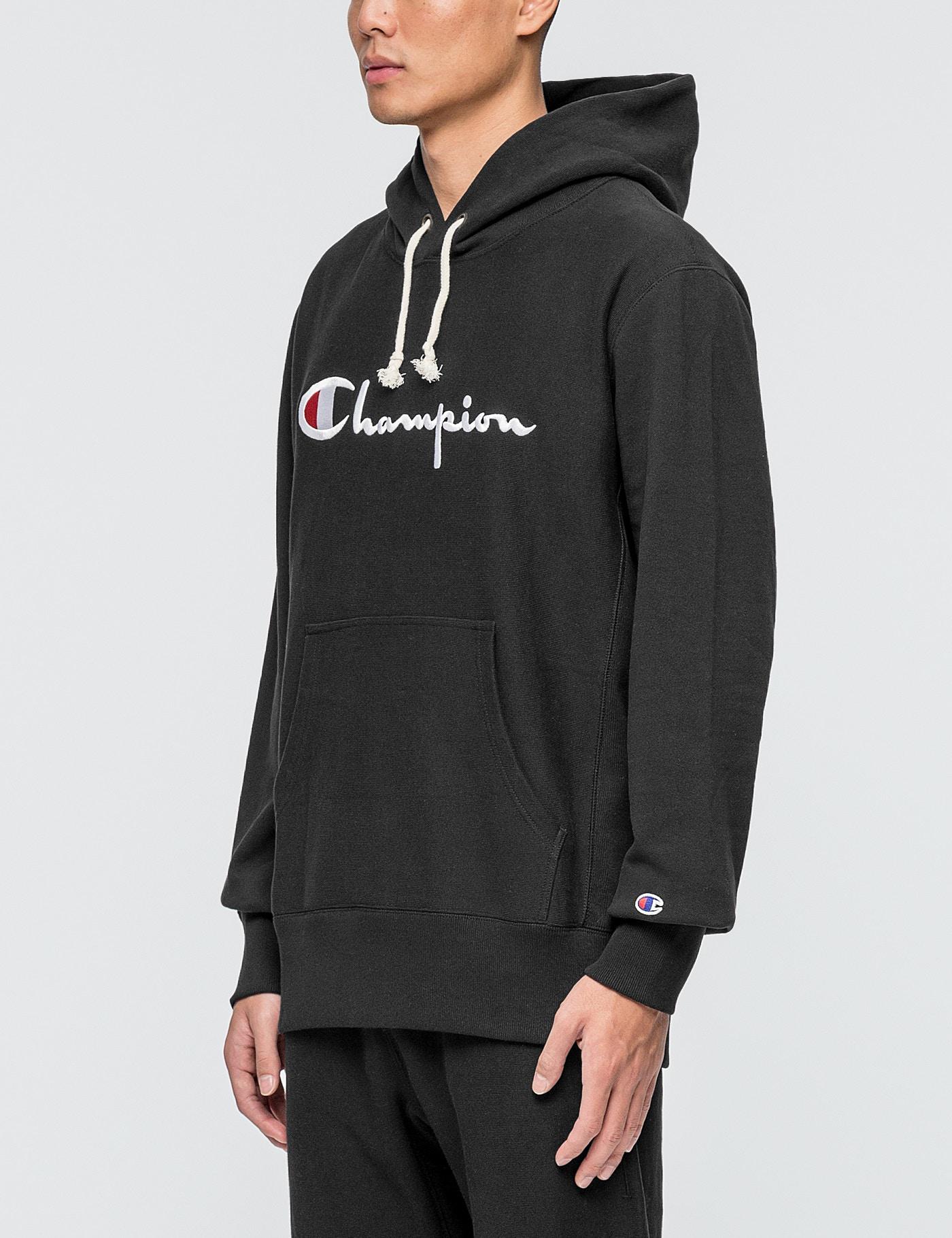 Champion Script Logo Hoodie in Black for Men - Lyst