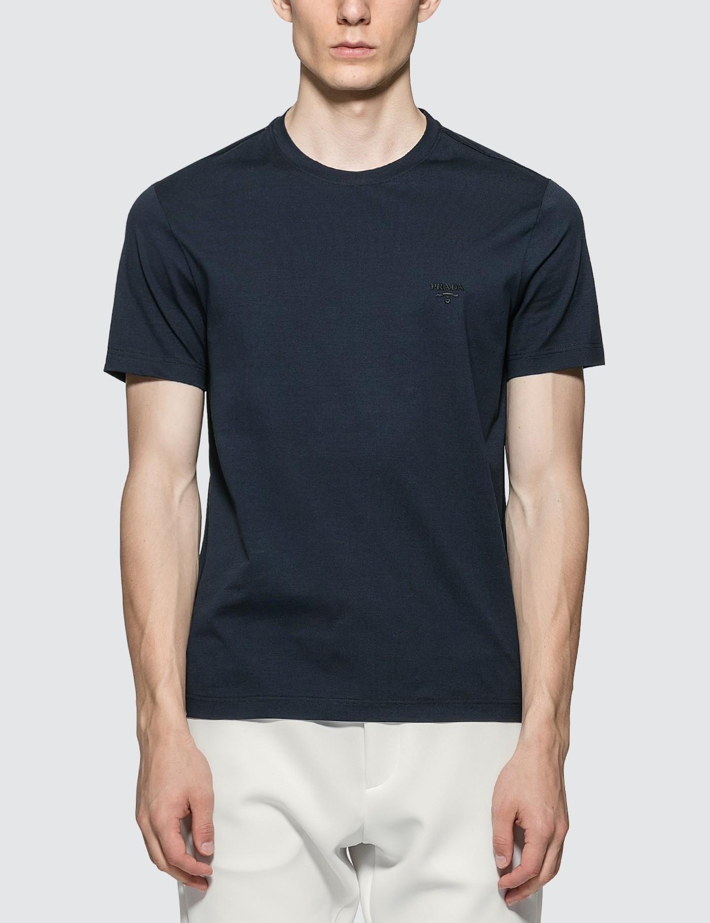 Prada Cotton Stretch Frame Logo T-shirt in Blue for Men - Lyst