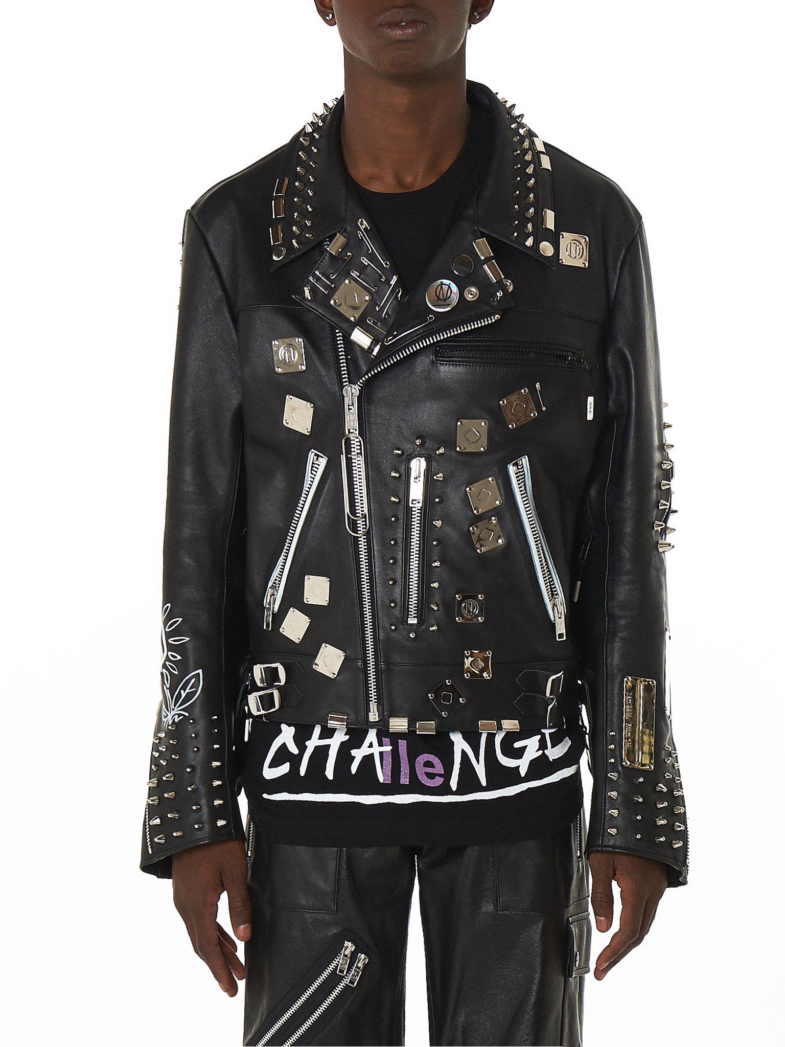 Lyst 99 Is Studded Leather Biker Jacket In Black For Men 99 Is Men S Black Studded Leather Biker Jacket