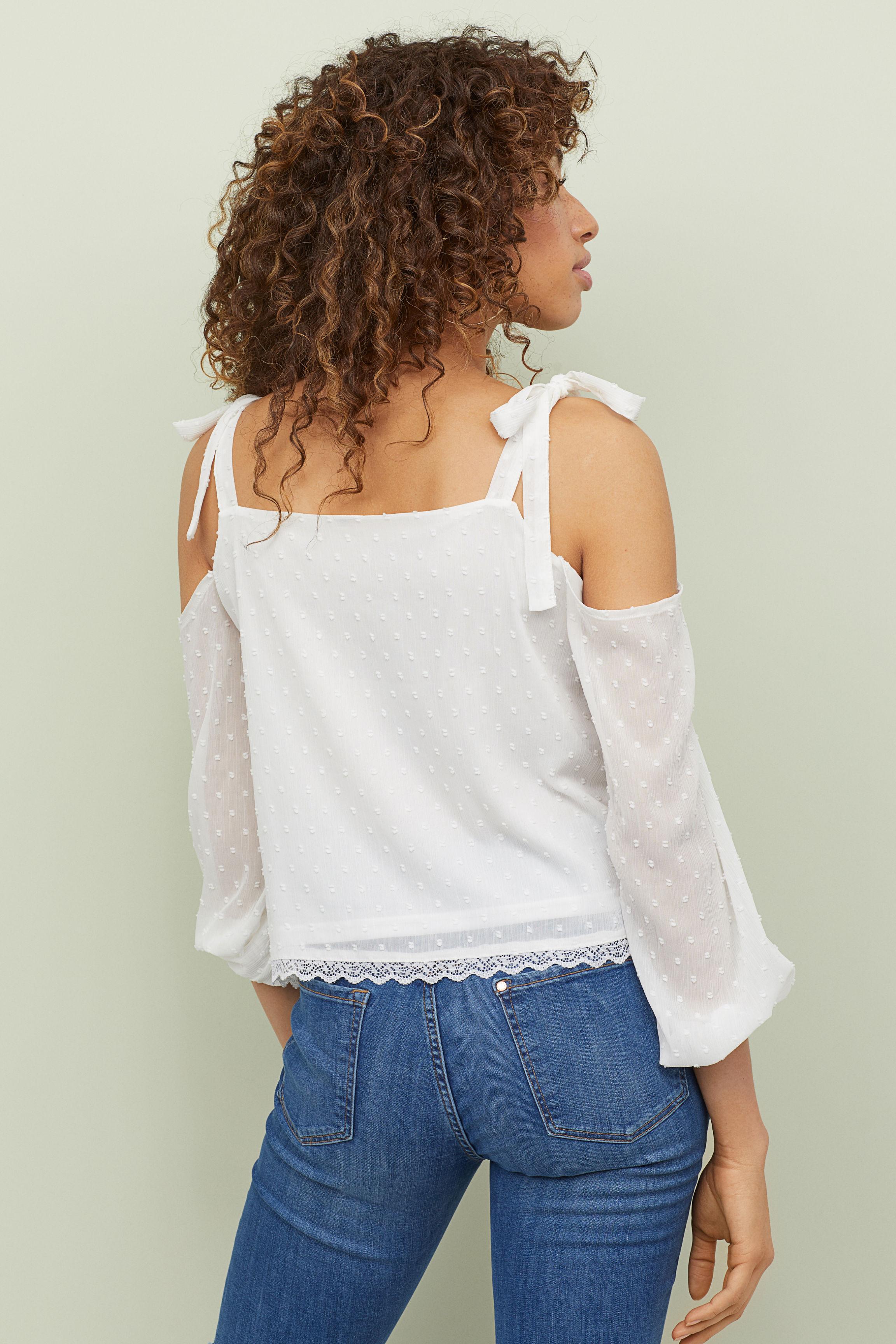 H&M Cold Shoulder Blouse in White Lyst
