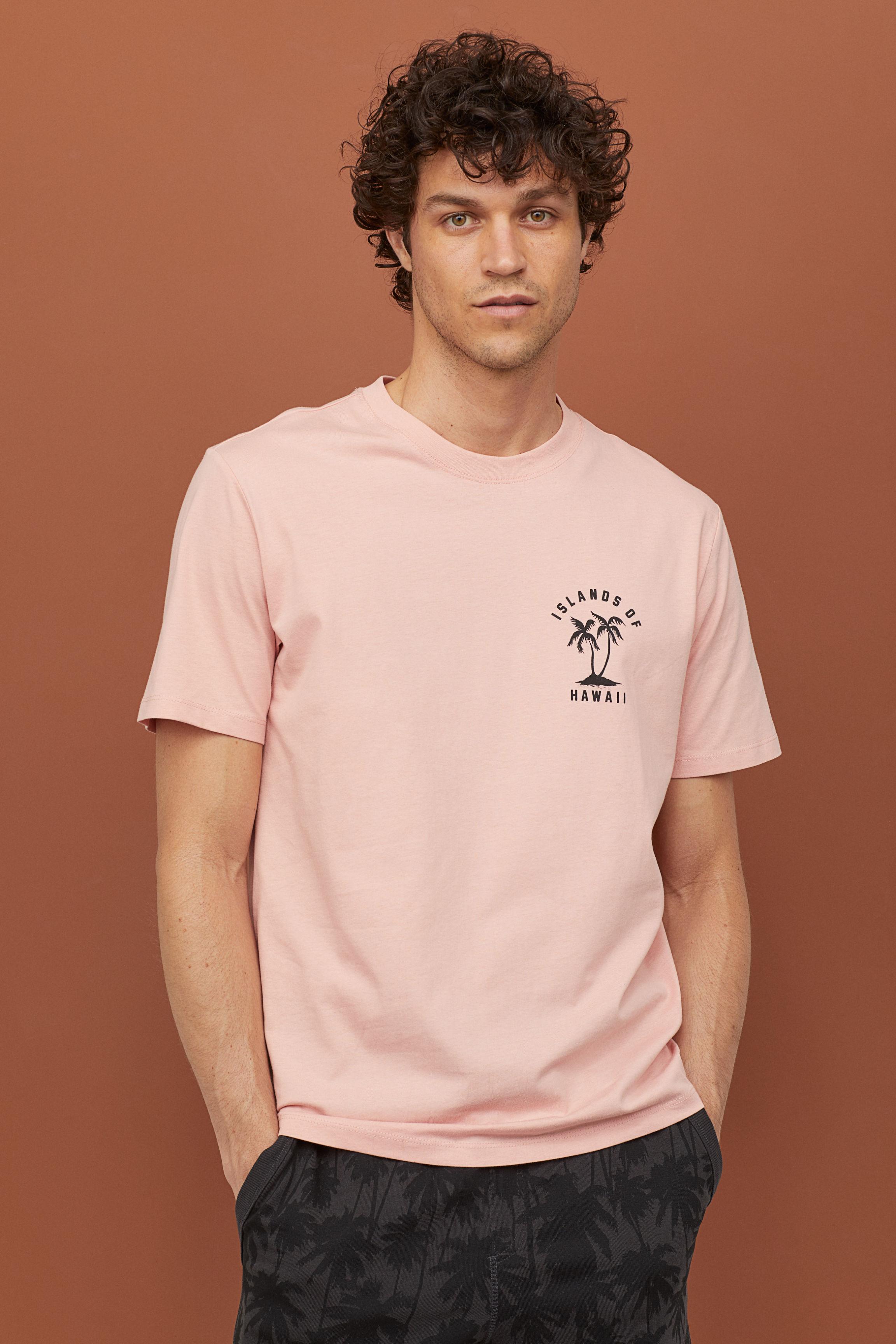 H&M T-shirt With Printed Design in Pink for Men - Lyst