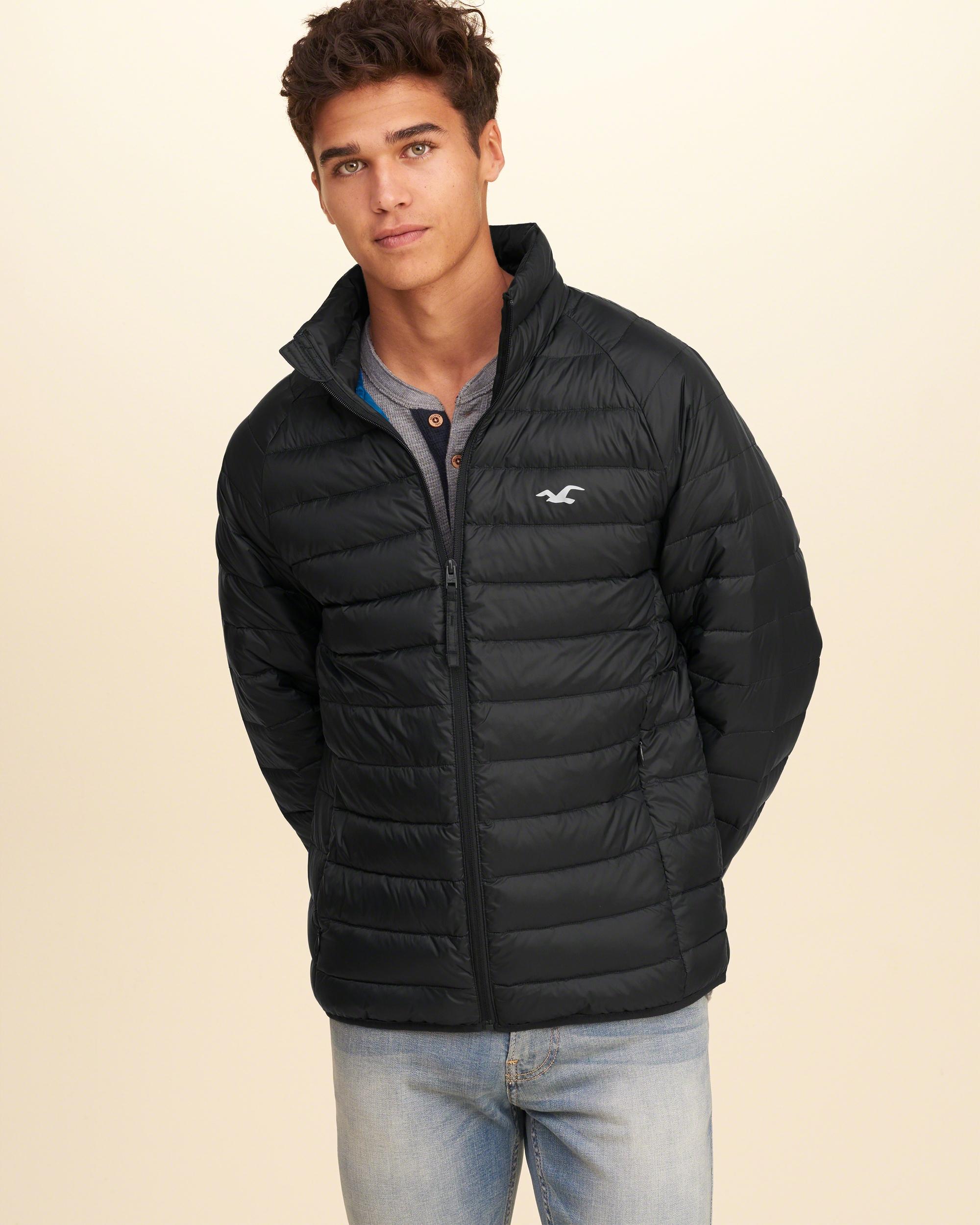 Download Hollister Lightweight Down Mock Neck Puffer Jacket in Black for Men | Lyst