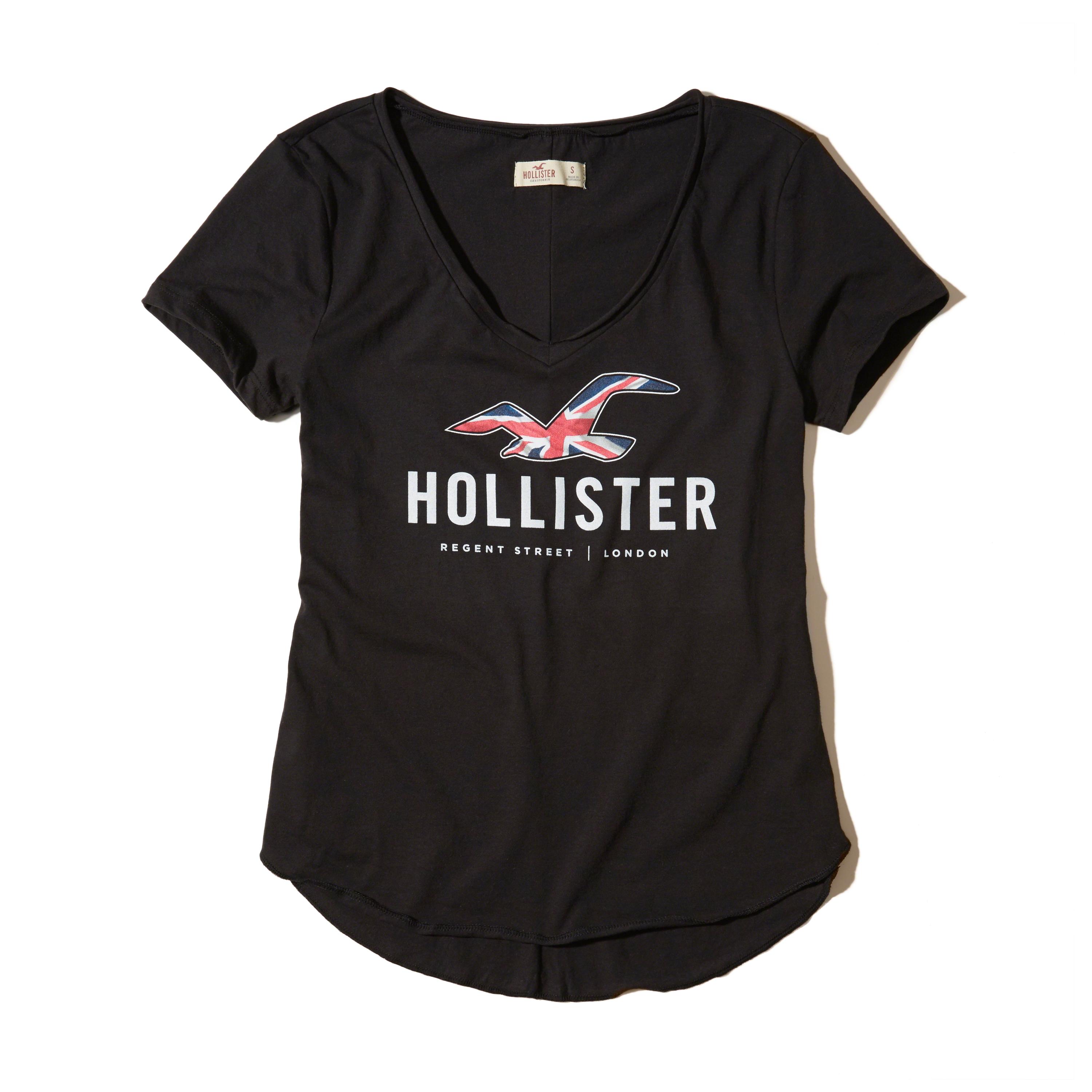 Hollister V-neck Easy Graphic Tee in Black | Lyst