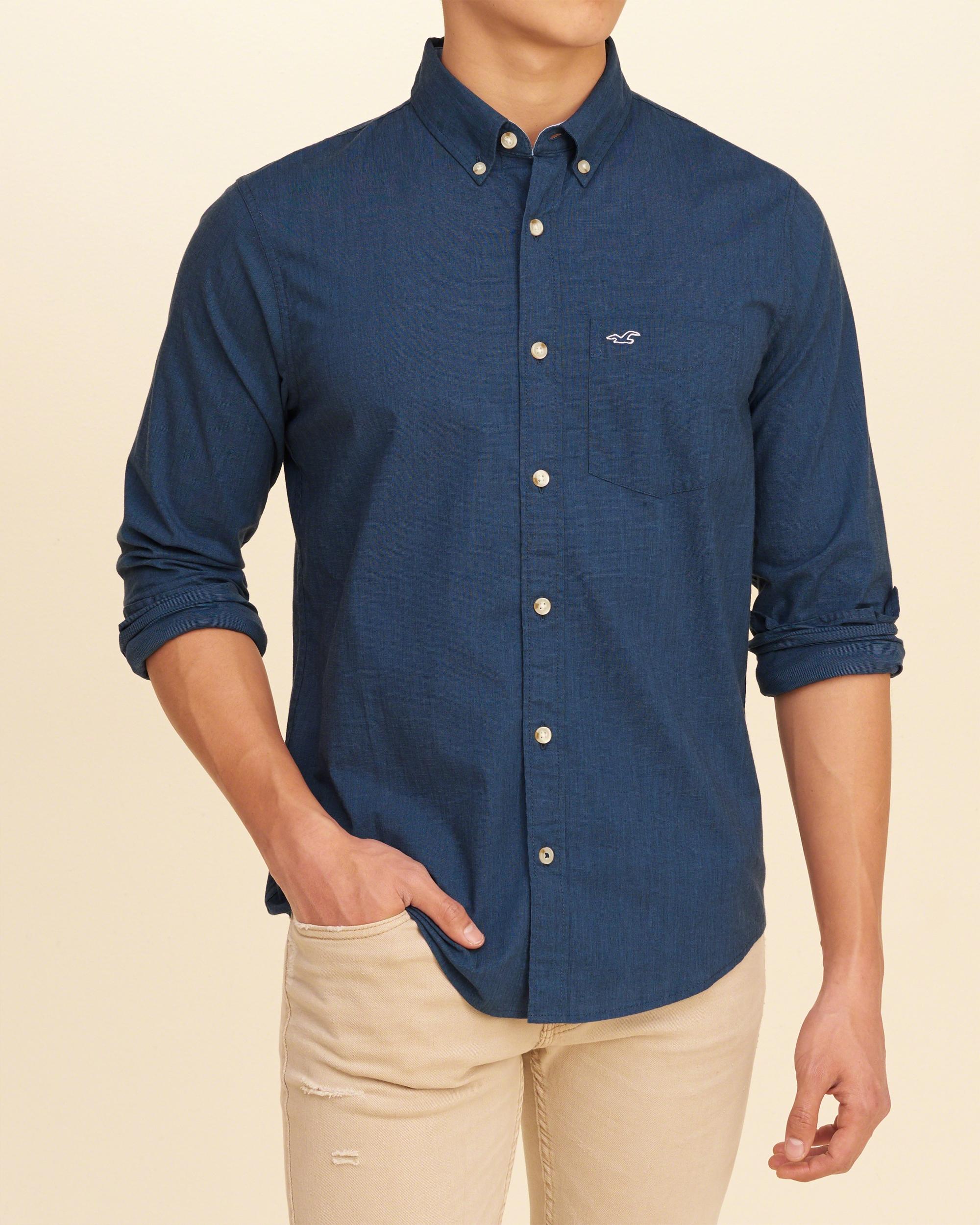 Lyst Hollister Stretch Poplin Shirt in Blue for Men