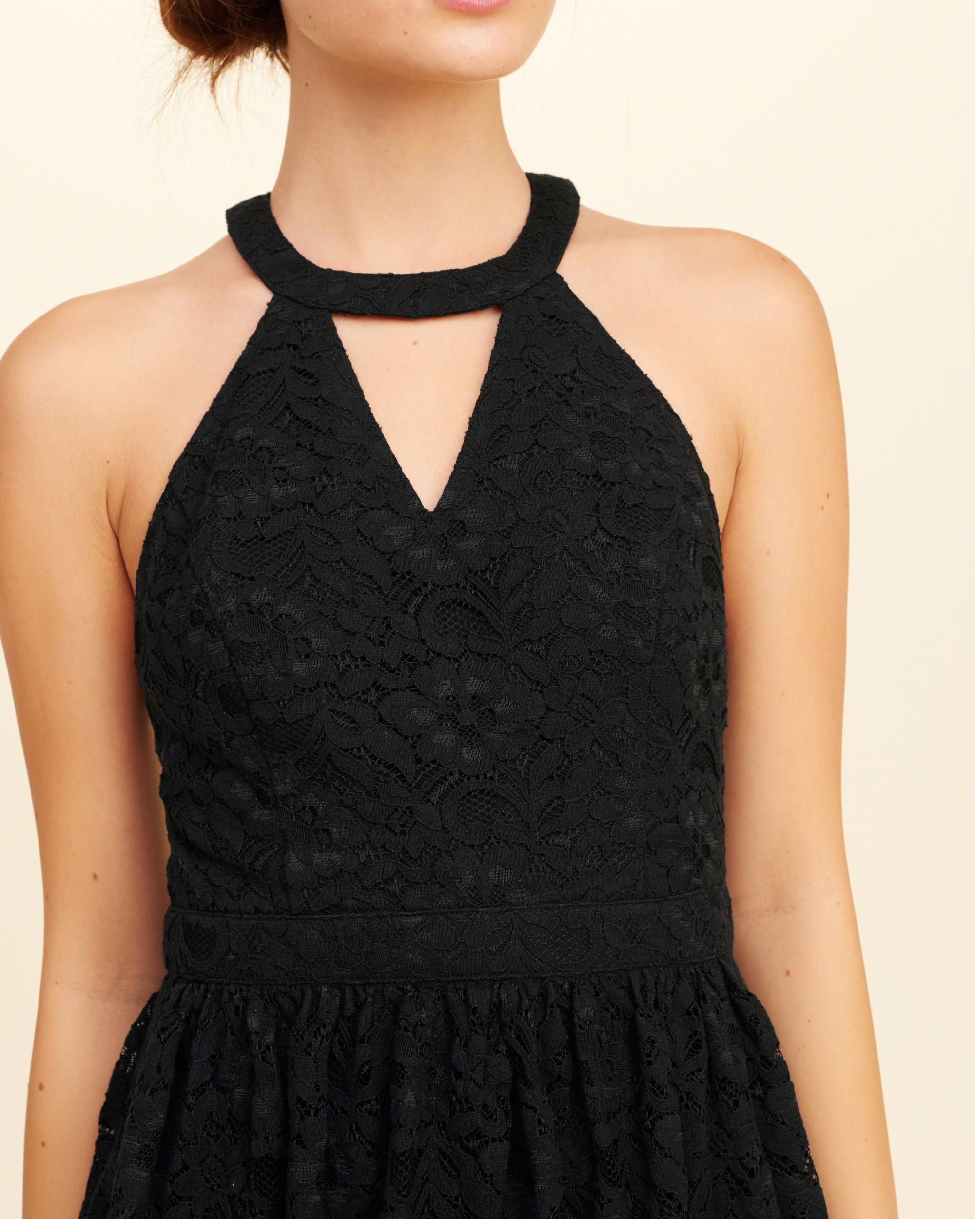 Lyst Hollister Highneck Lace Skater Dress in Black