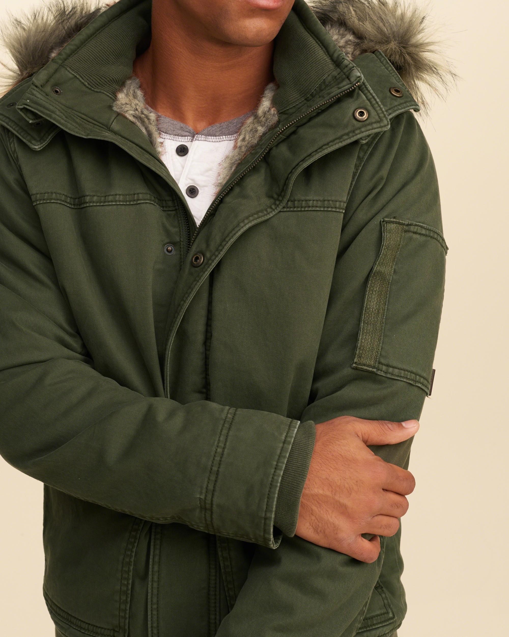 Lyst Hollister Fauxfurlined Twill Bomber Jacket in Green for Men