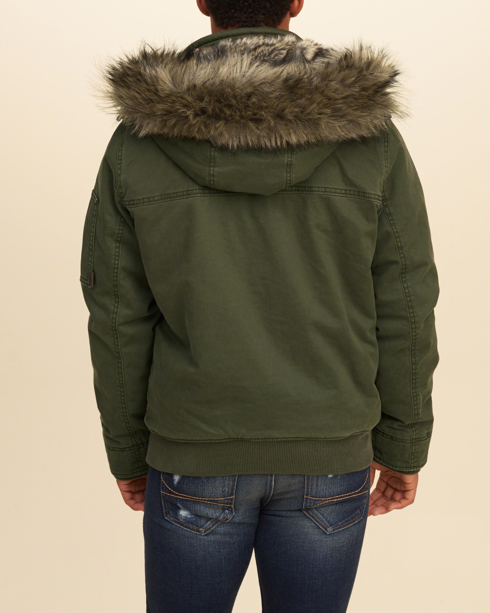 Lyst Hollister Fauxfurlined Twill Bomber Jacket in Green for Men