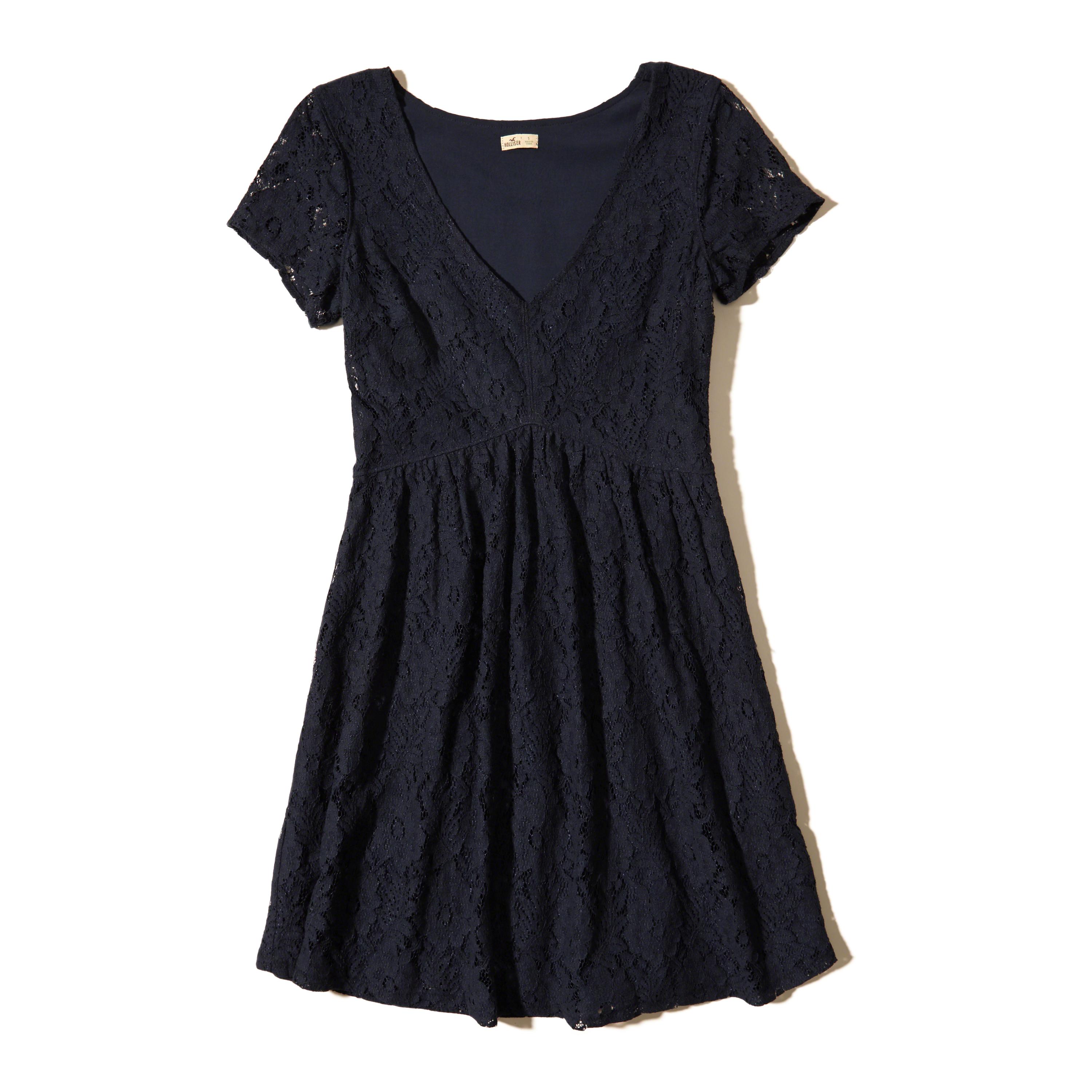 Hollister V-neck Lace Skater Dress in Blue | Lyst