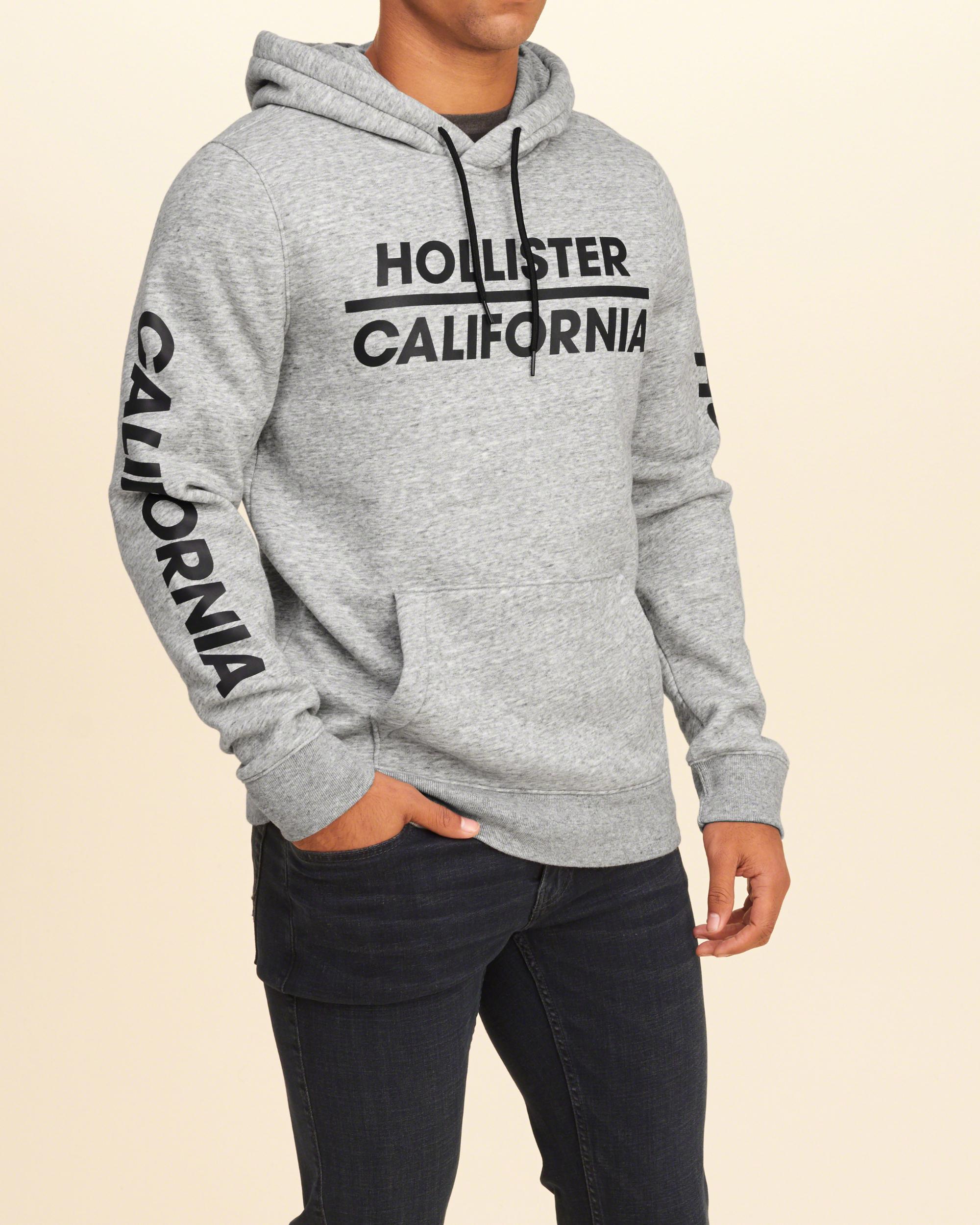 Lyst Hollister Logo Graphic Hoodie In Gray For Men