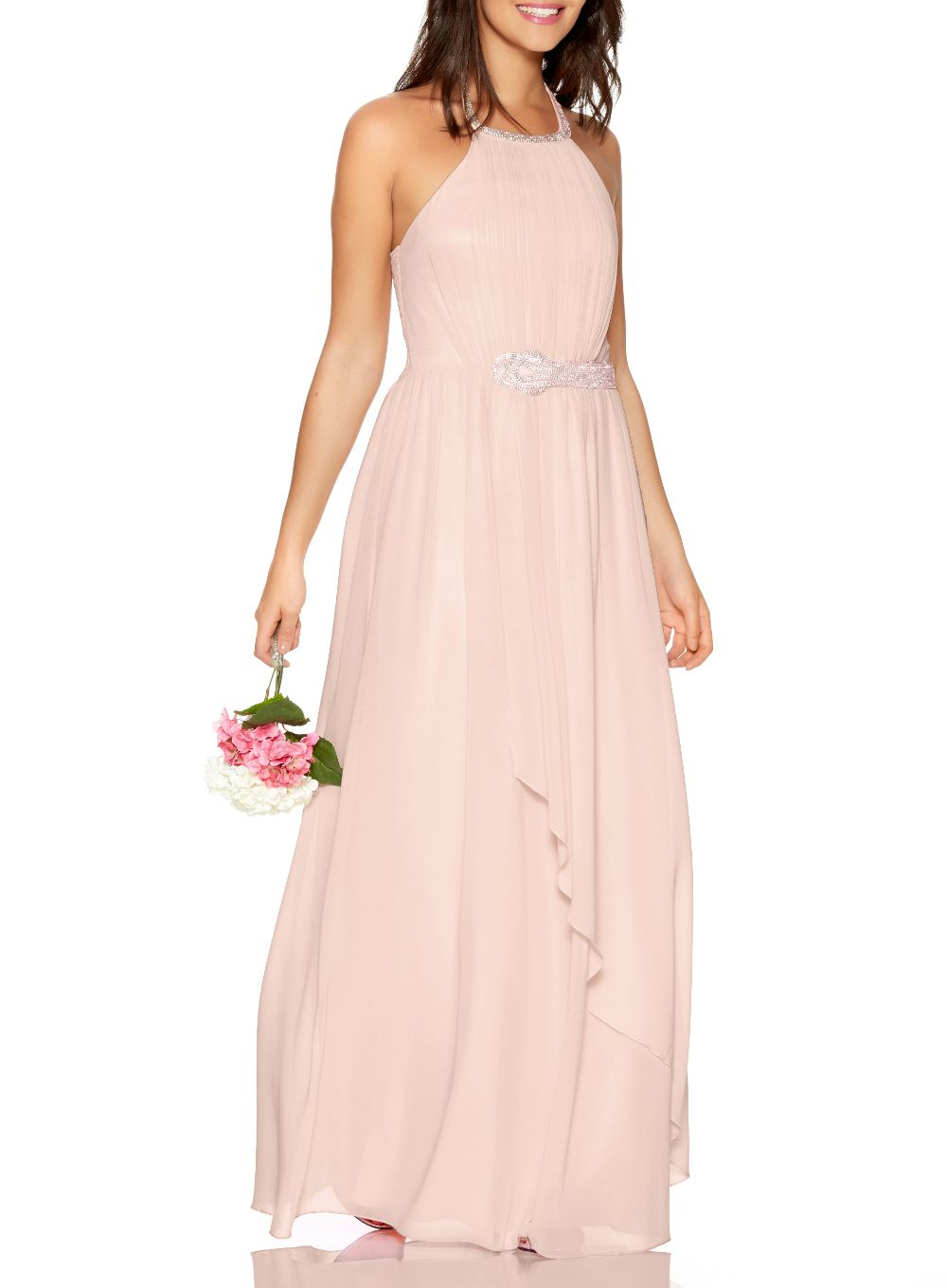  Quiz  Blush  Diamante Trim Maxi Dress  in Pink  Lyst